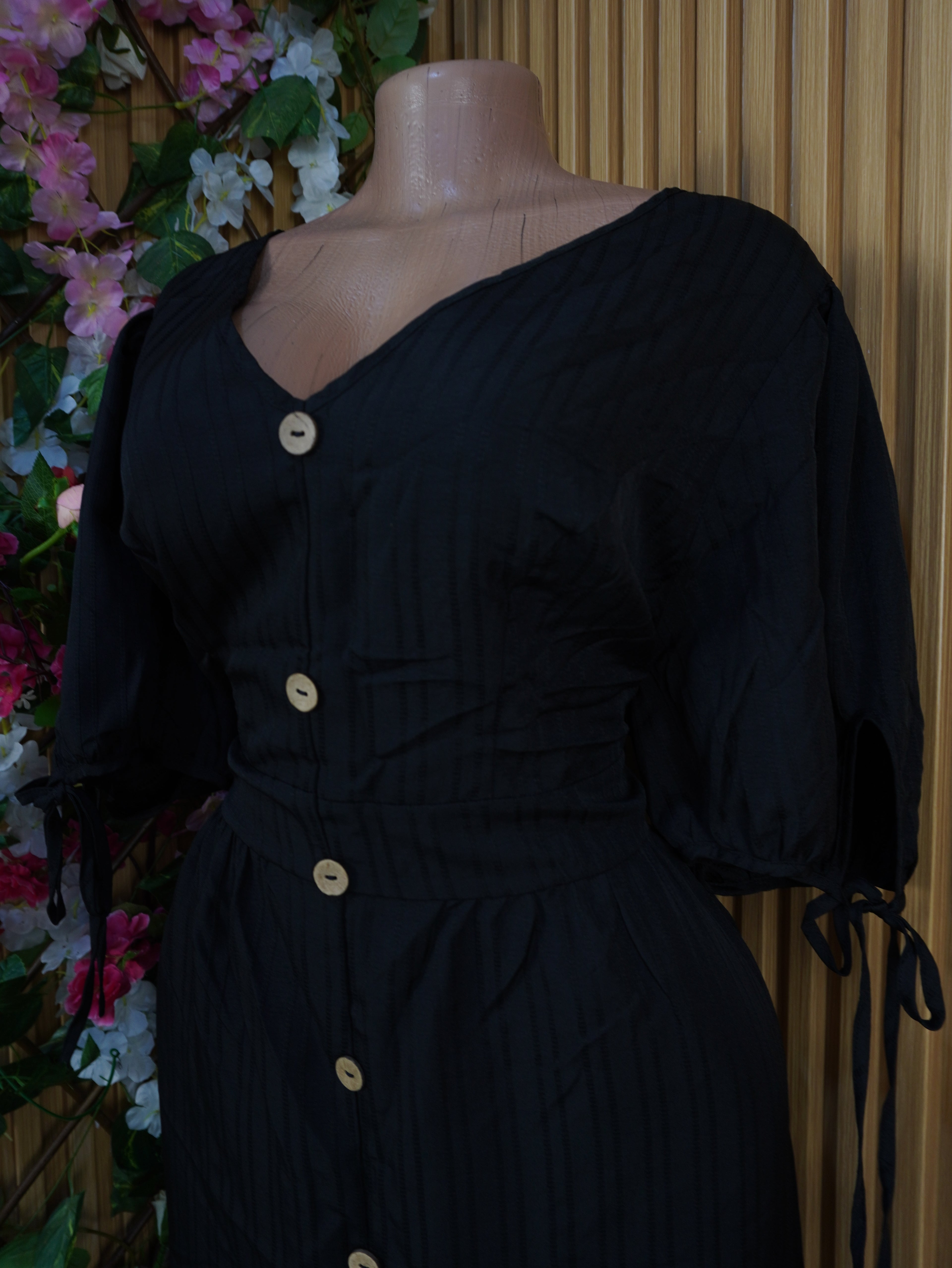 Robe évasée longue manches courtes avec botons-XXXL
