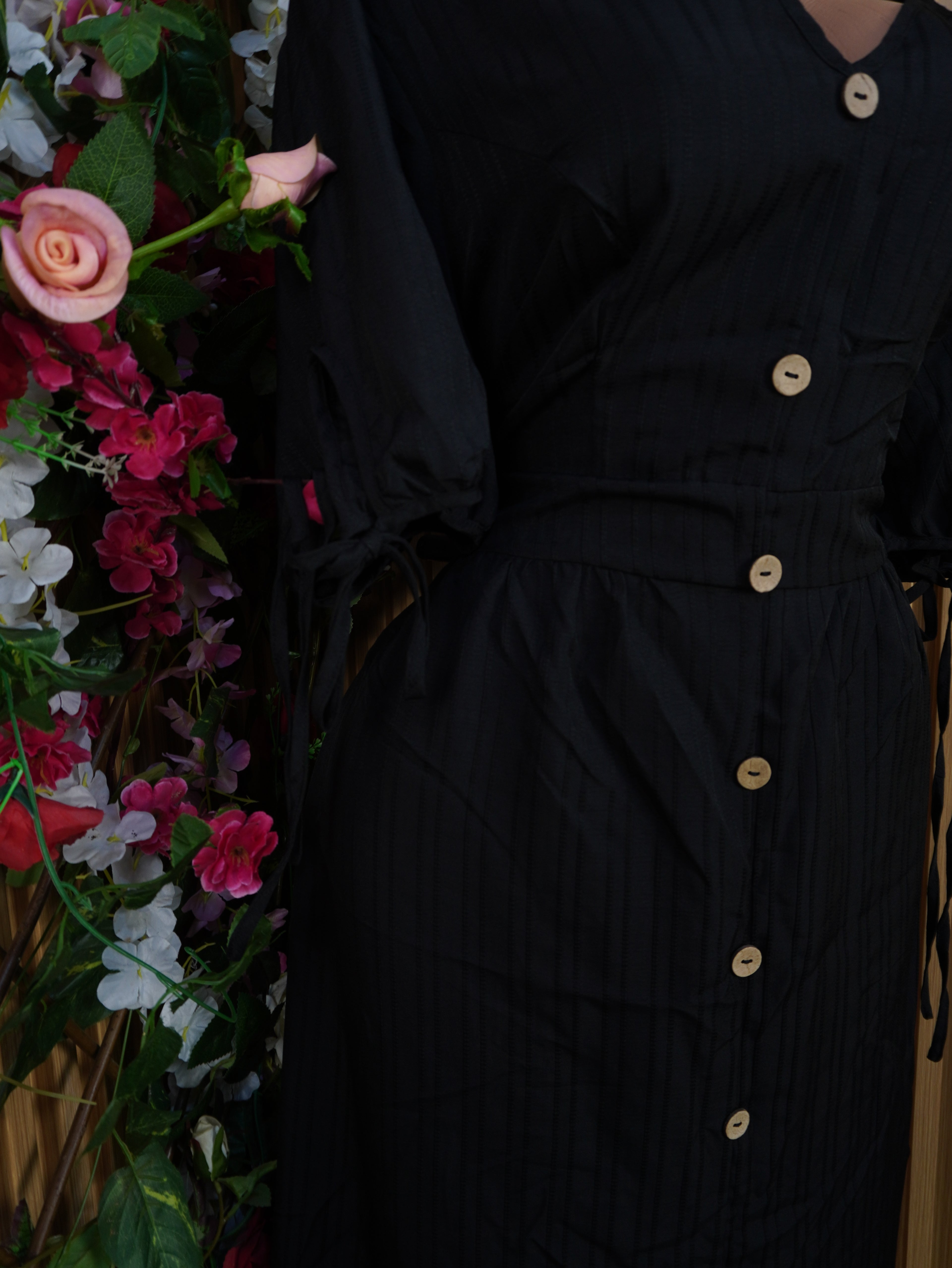 Robe évasée longue manches courtes avec botons-XXXL