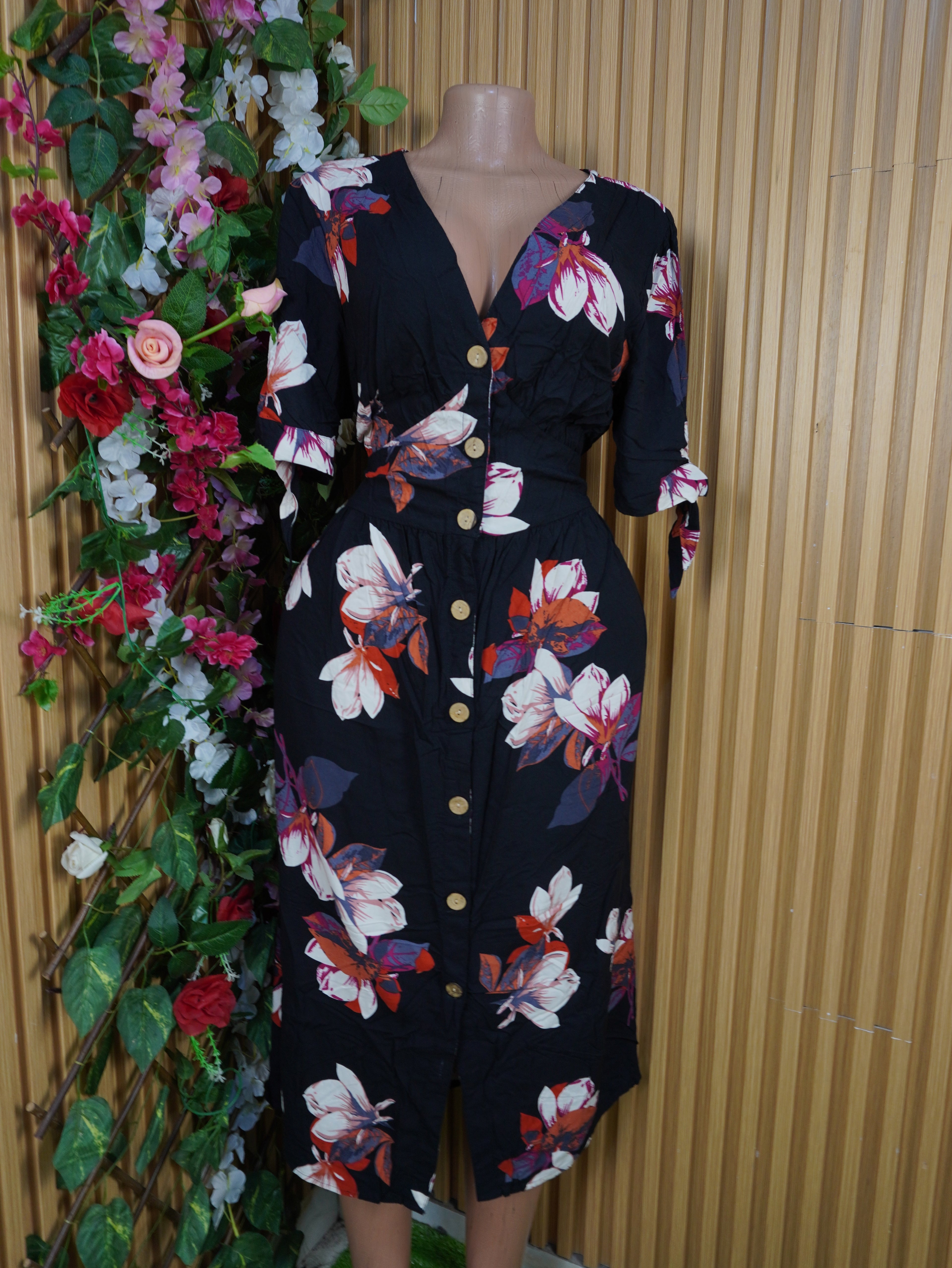 Robe évasée manches courtes imprimée fleurie-XL
