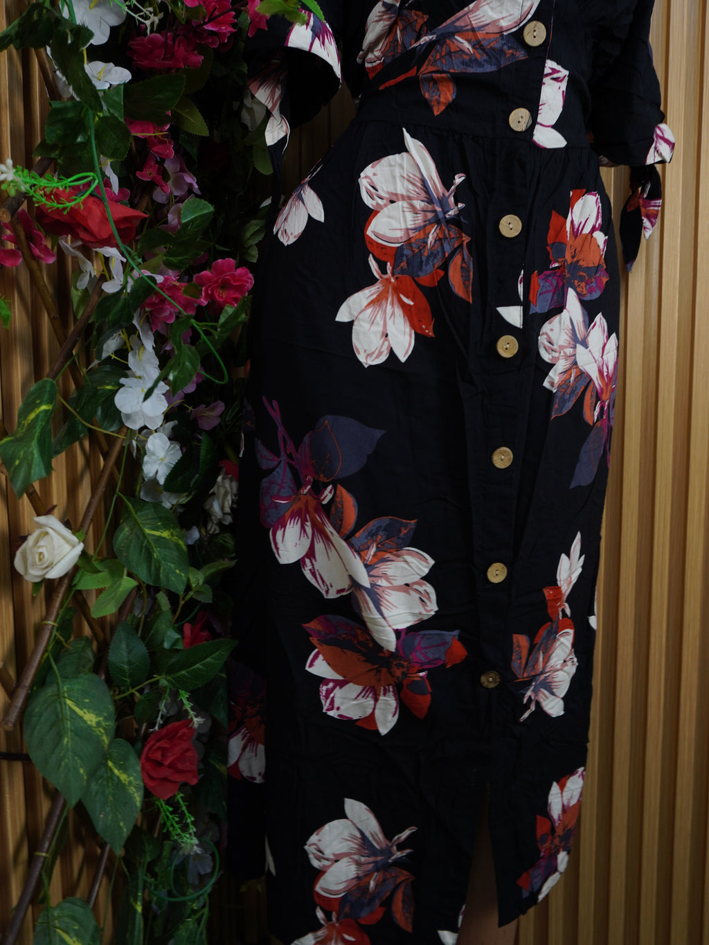Robe évasée manches courtes imprimée fleurie-XL