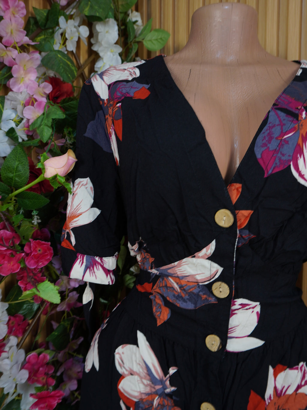 Robe évasée manches courtes imprimée fleurie-XL