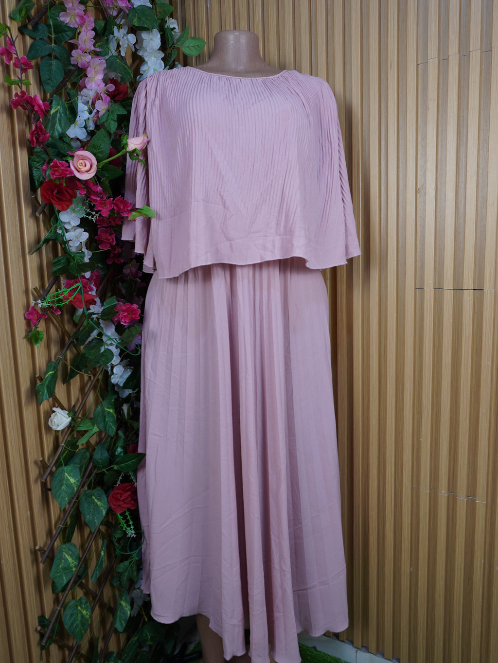 Robe évasée longue sans manches plissée-XL