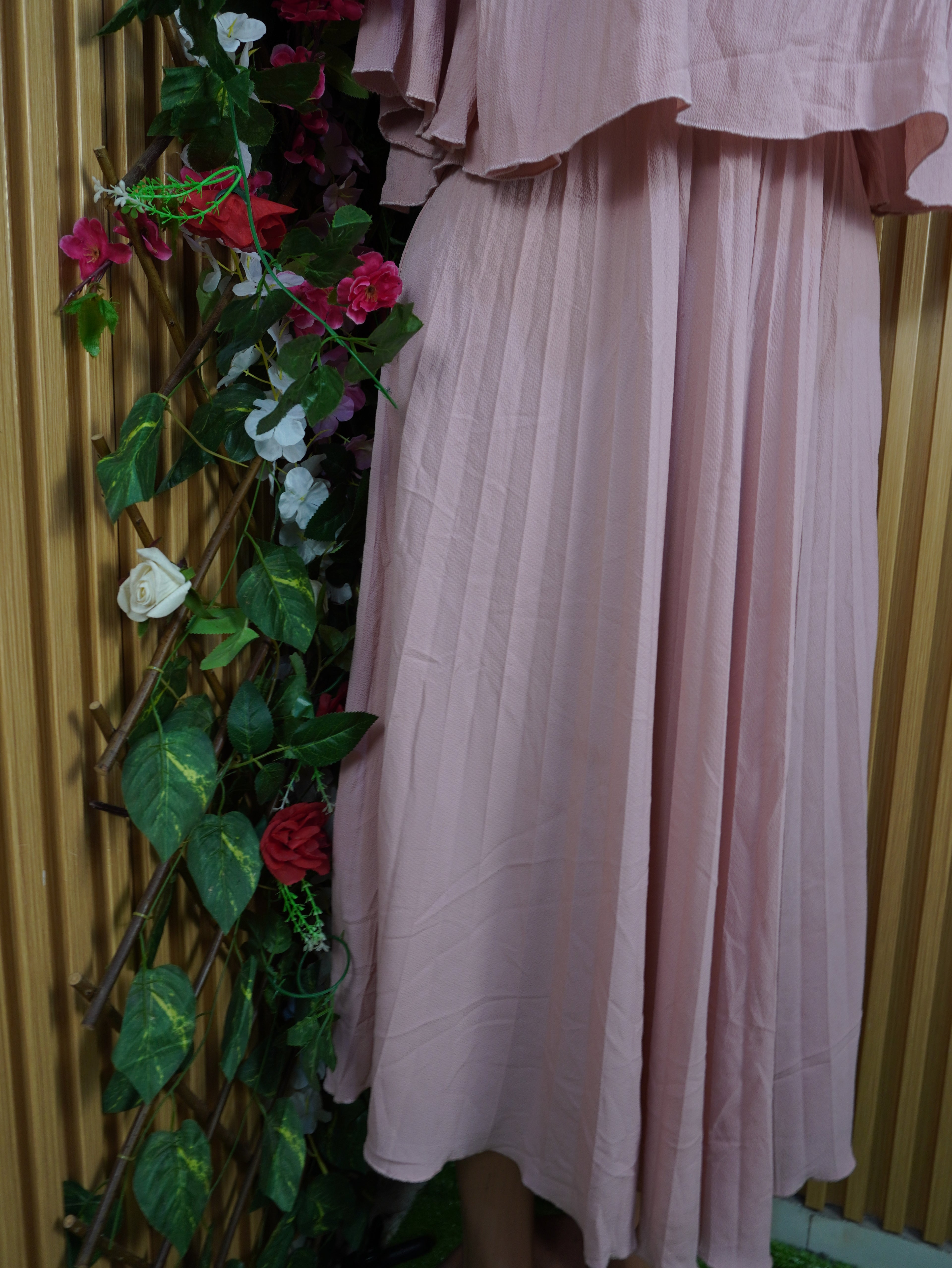 Robe évasée longue sans manches plissée-XL
