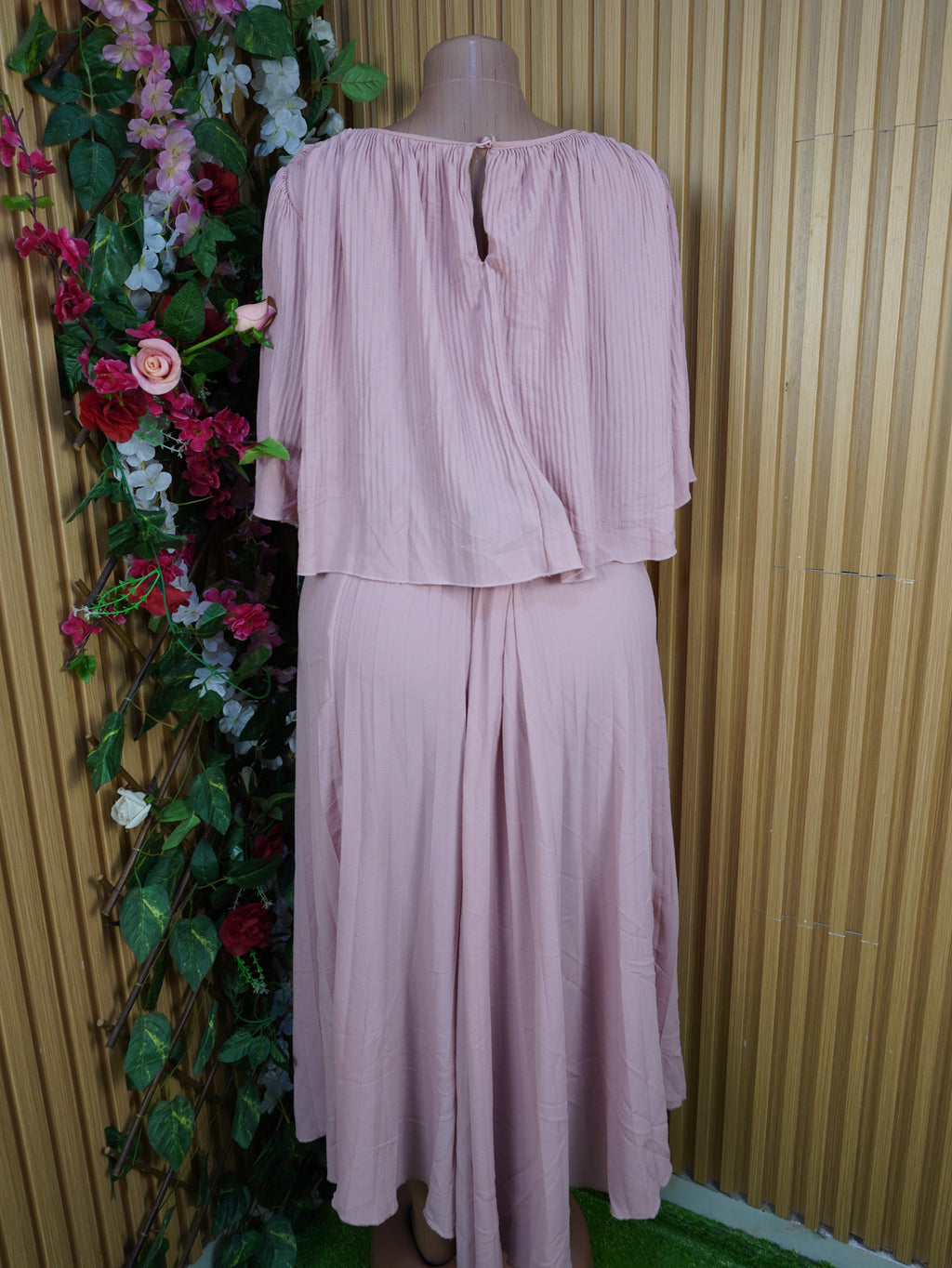 Robe évasée longue sans manches plissée-XL