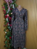 Robe évasée mi-longue manches longues imprimée fleurie-L