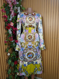 Robe évasée mi-longue manches longues imprimée fleurie-XL