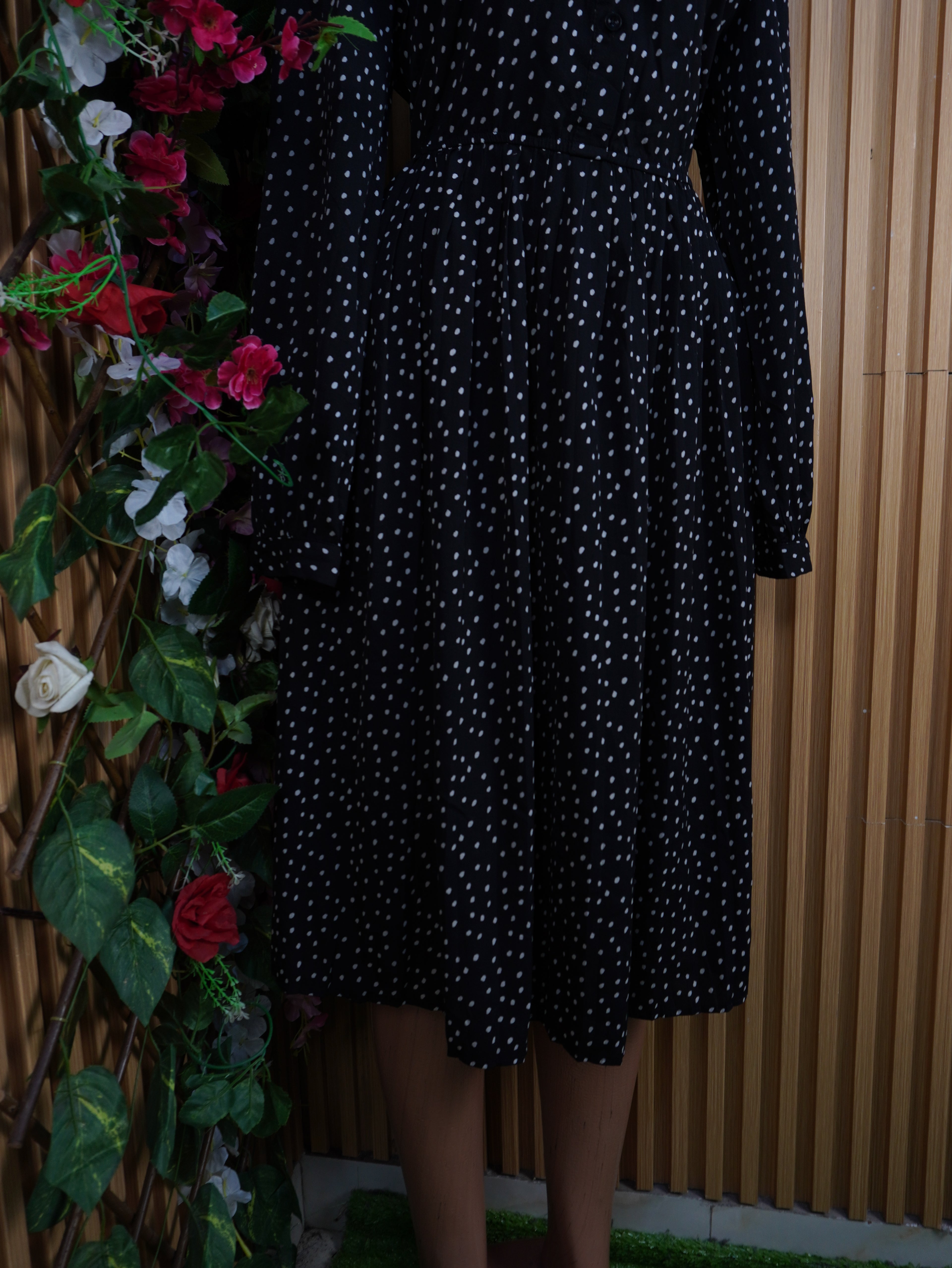 Robe évasée-mi-longue manches longues col chemise-XL