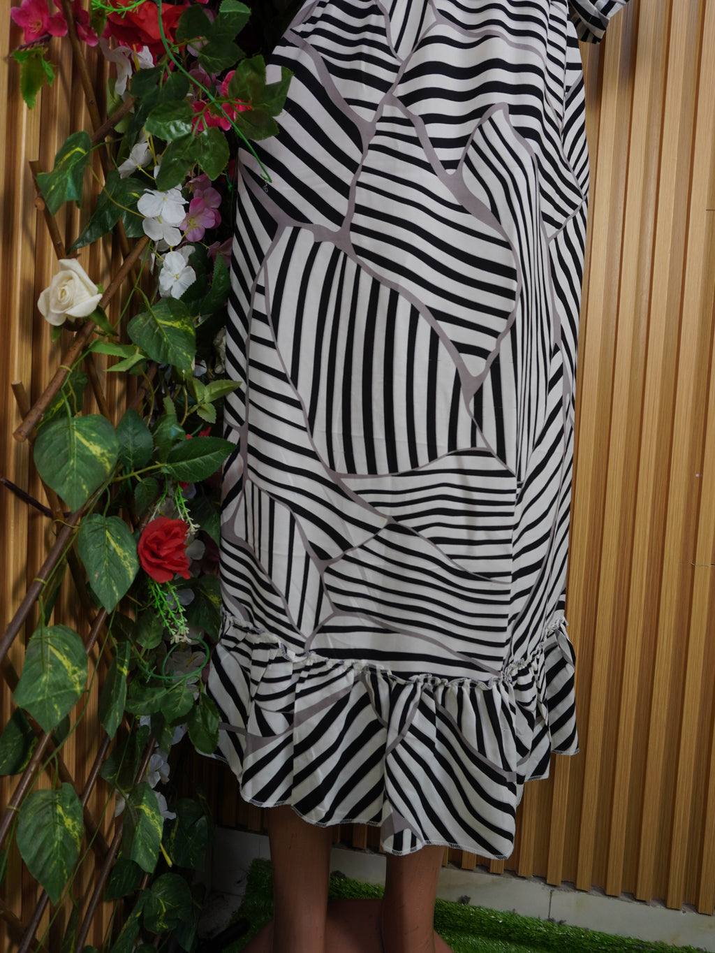 Robe évasée mi-longue manches courtes-XL