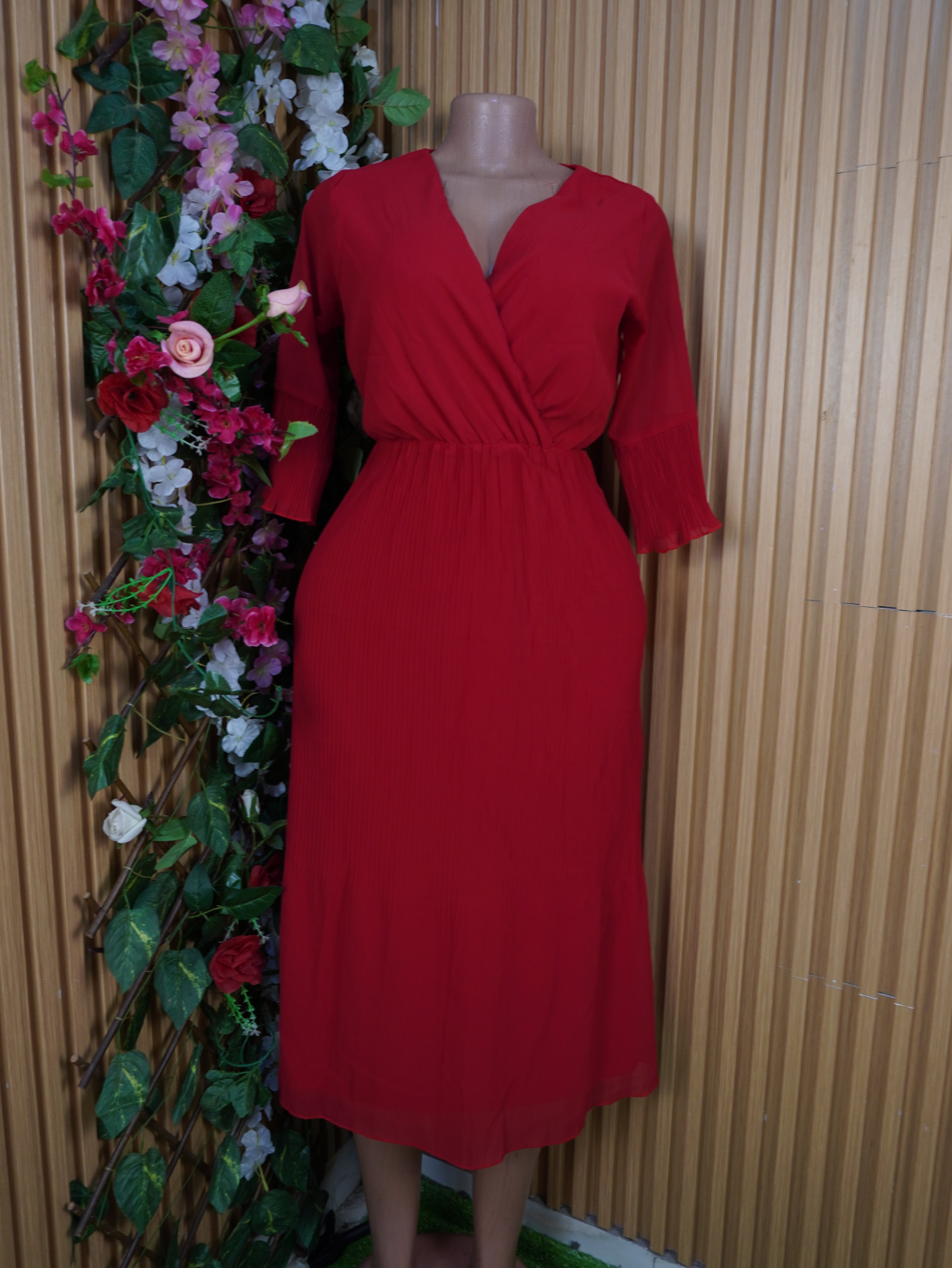 Robe évasée mi-longue manches courtes-S