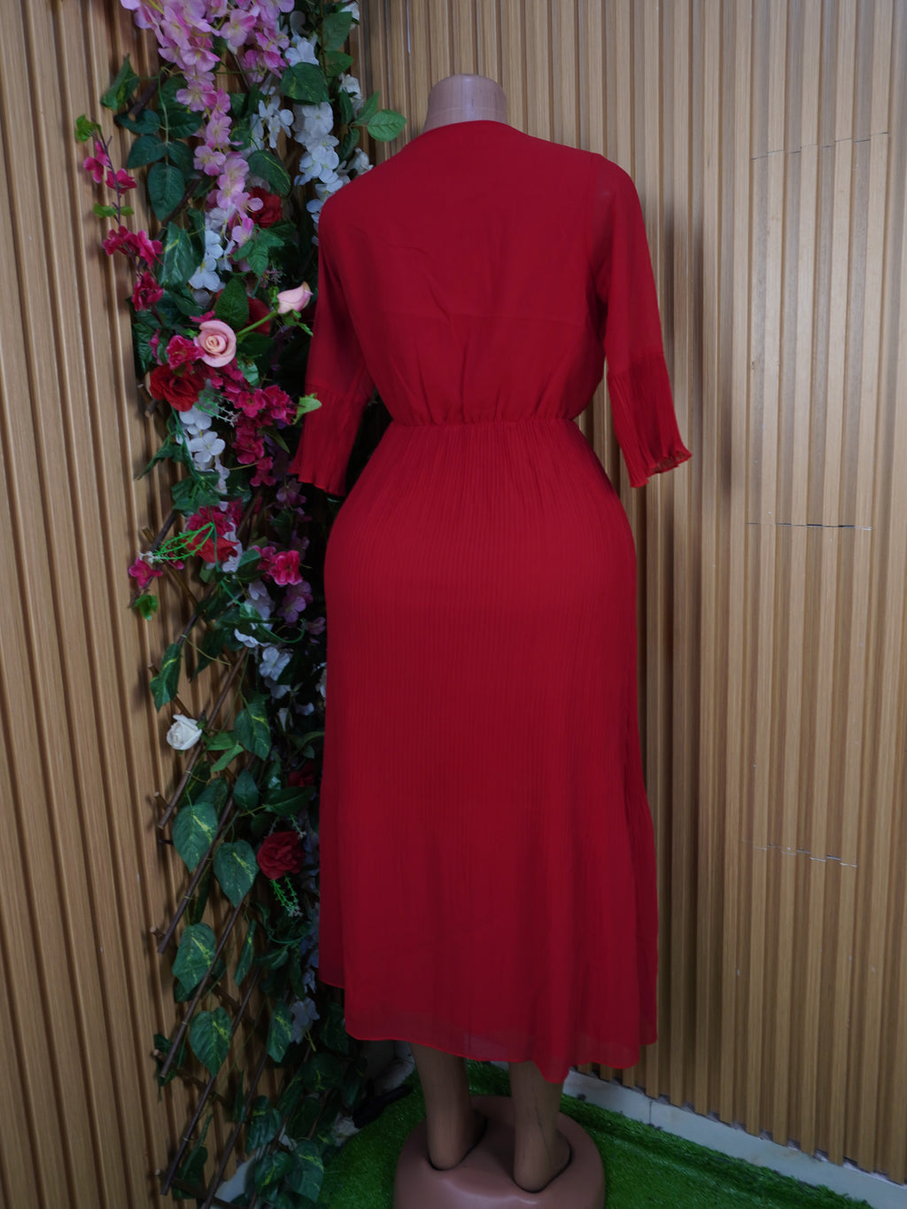 Robe évasée mi-longue manches courtes-S