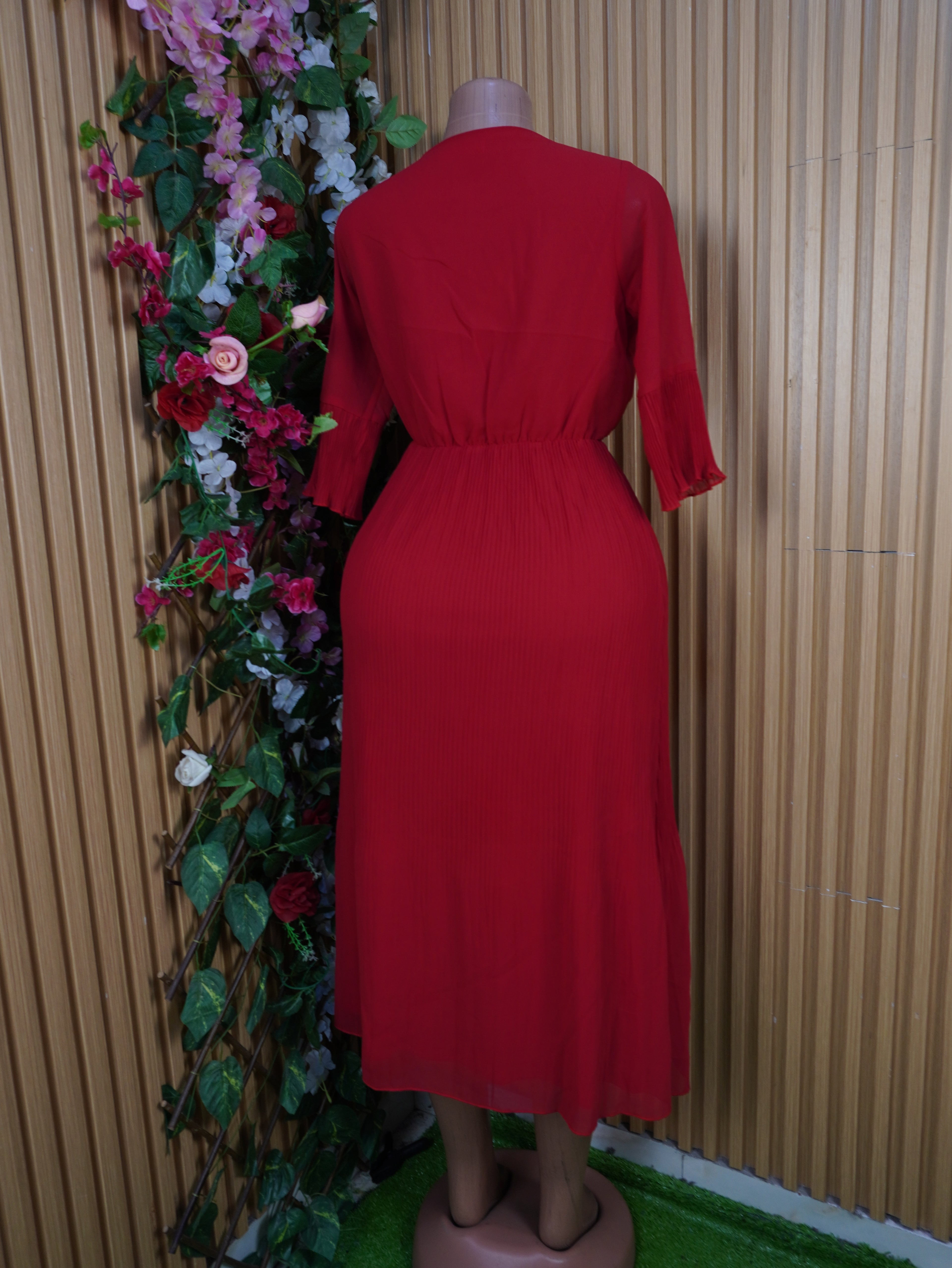 Robe évasée mi-longue manches courtes-S