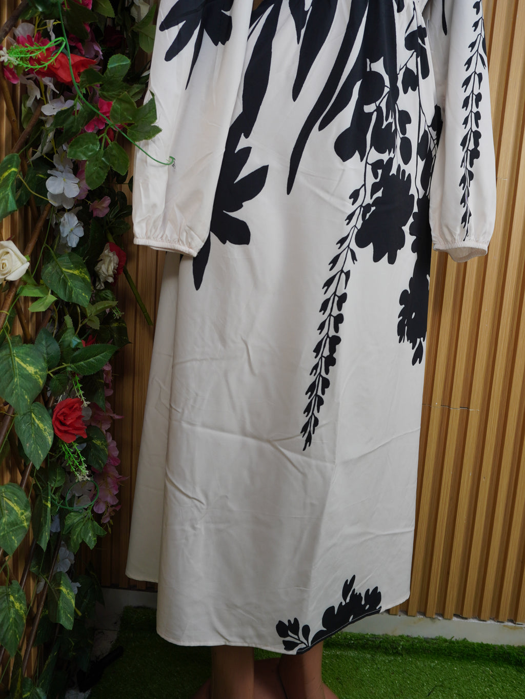 Robe évasée manches longues imprimée fleurie-L