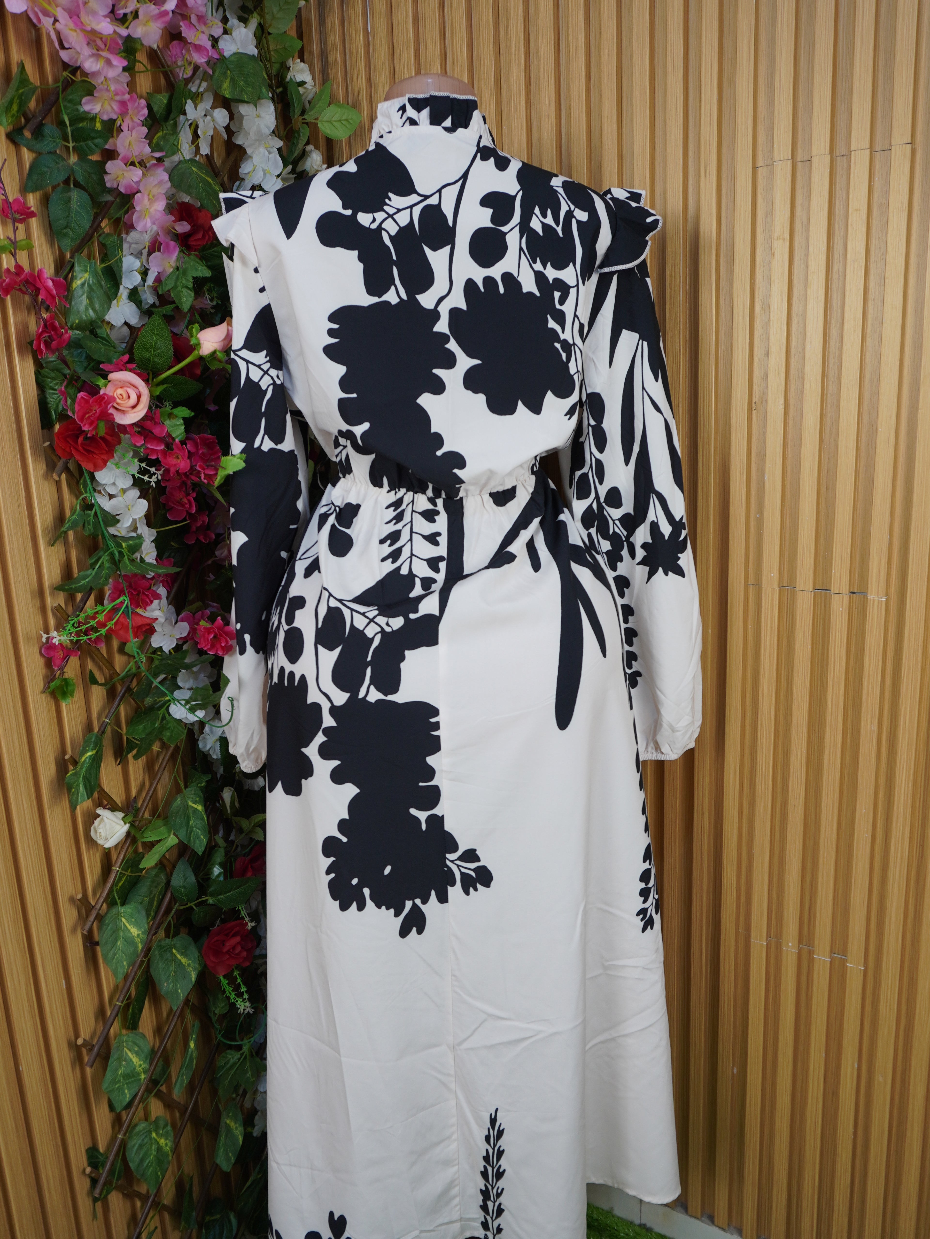 Robe évasée manches longues imprimée fleurie-L