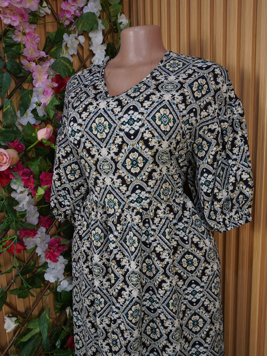 Robe évasée mi-longue manches courtes-XXL