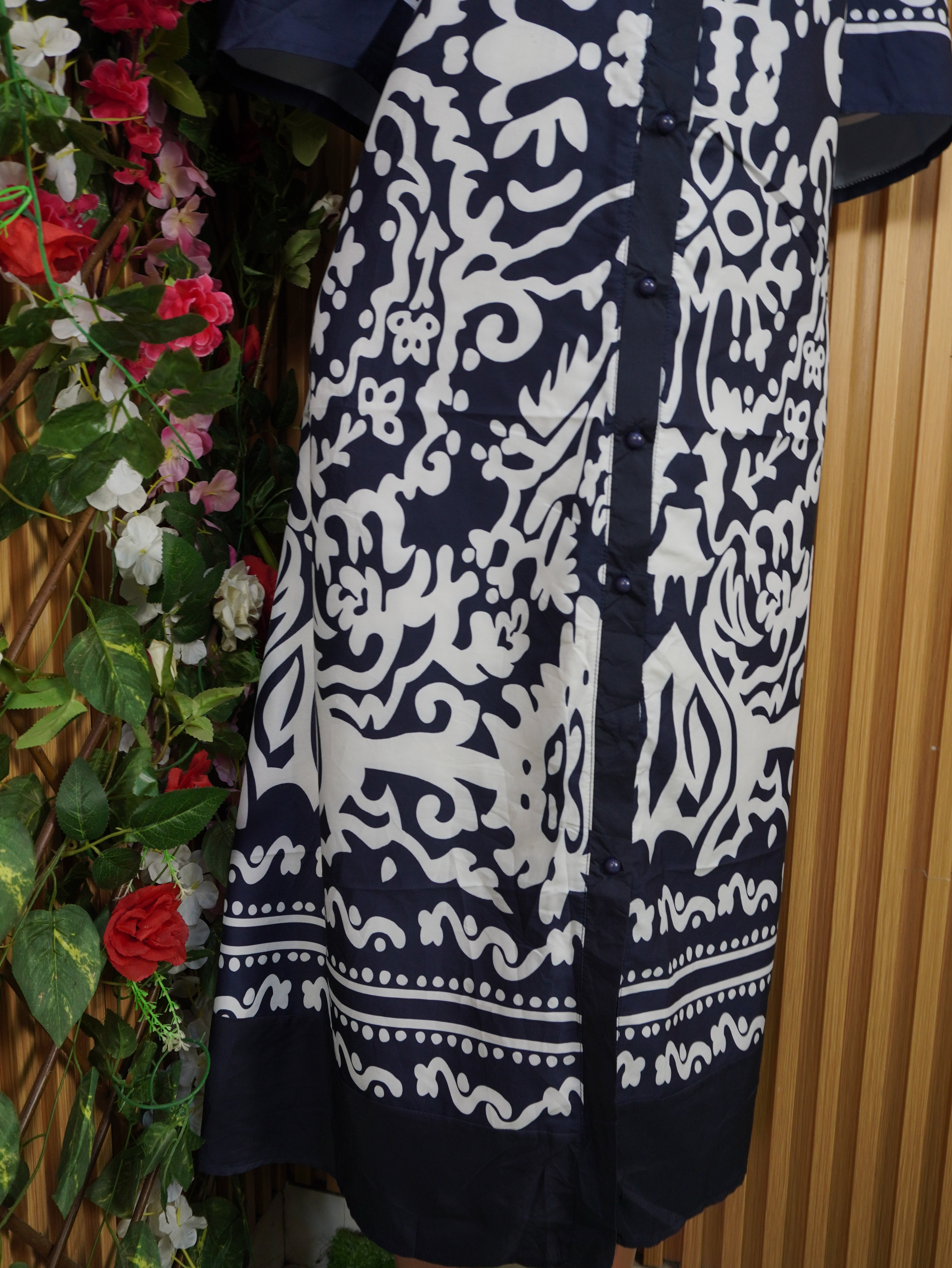 Robe évasée mi-longue manches courtes col chemise-XXXL