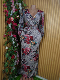 Robe moulante longue manches longues imprimée fleurie-L