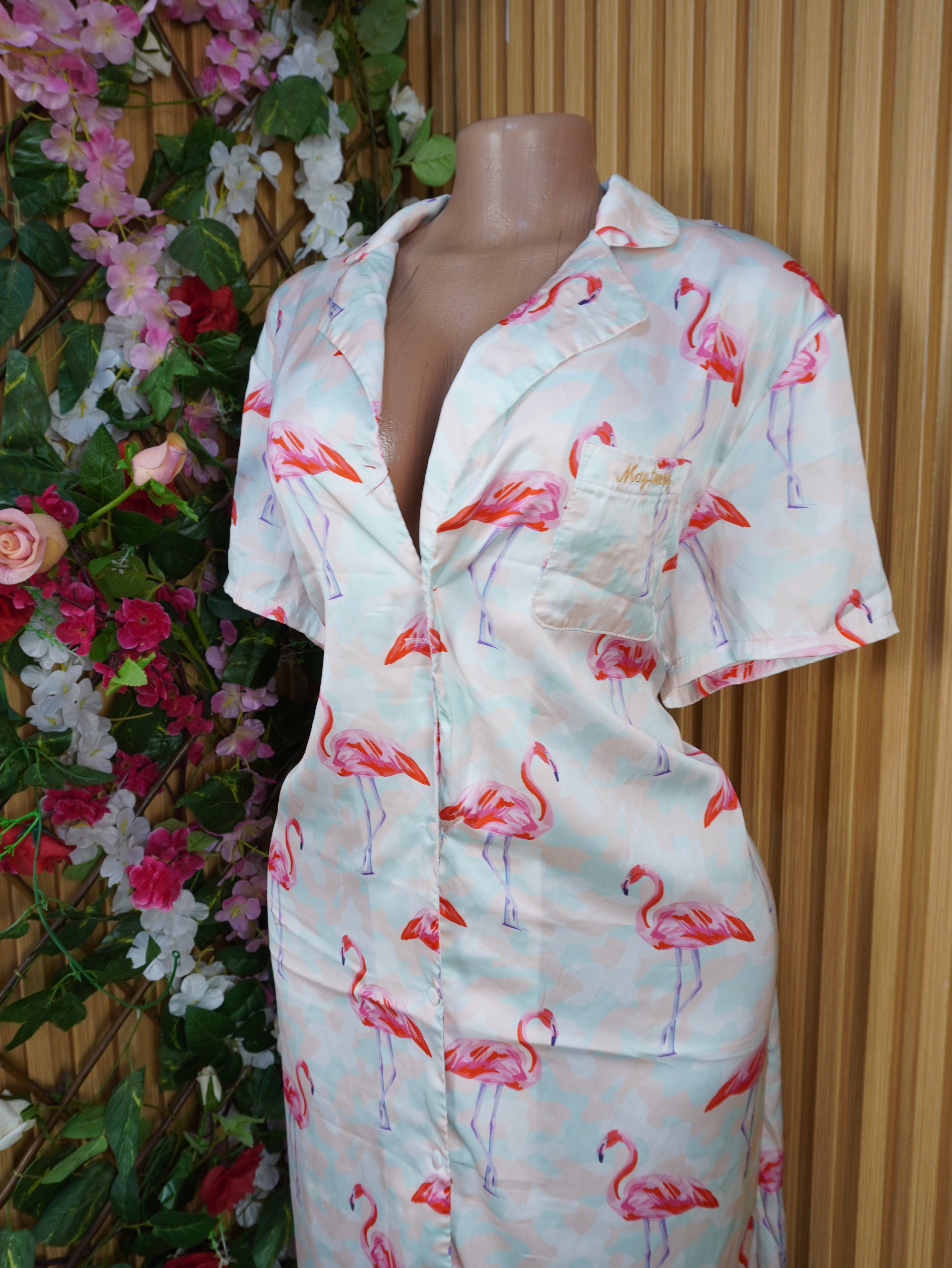Robe évasée mi-longue manches courtes imprimée fleurie-XXL