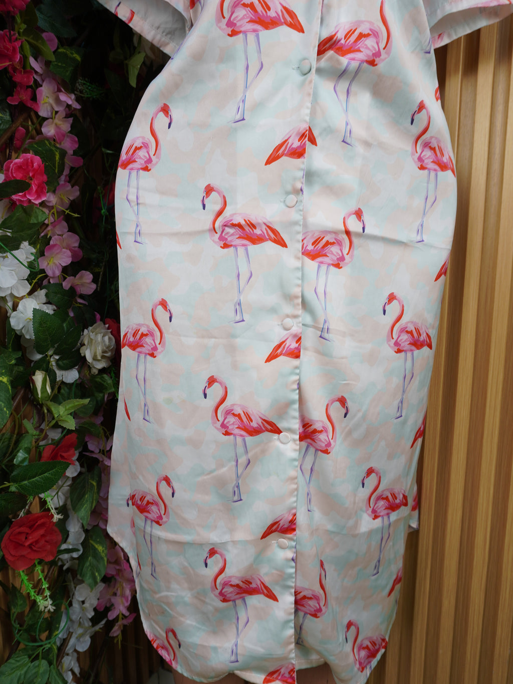 Robe évasée mi-longue manches courtes imprimée fleurie-XXL