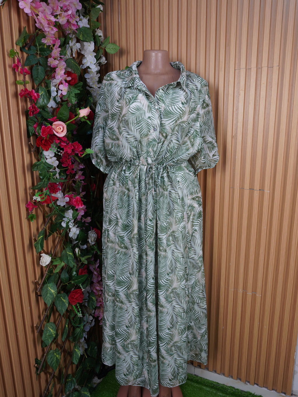 Robe évasée longue manches courtes ceintrée-XXL