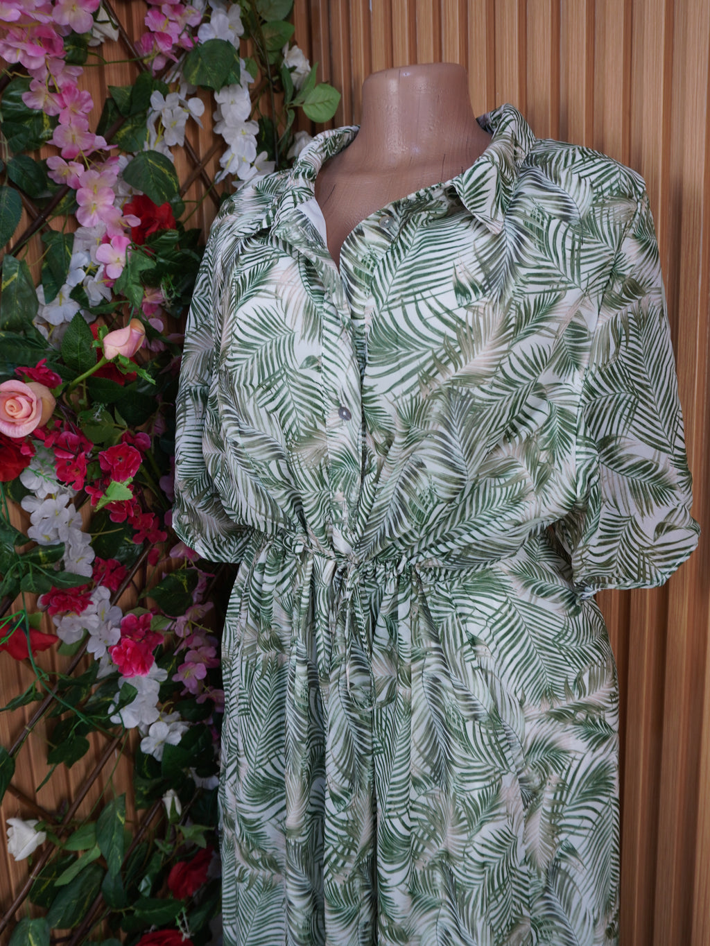 Robe évasée longue manches courtes ceintrée-XXL