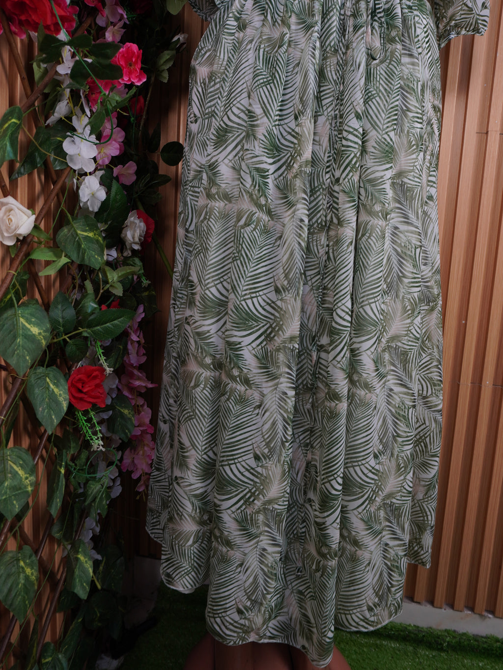 Robe évasée longue manches courtes ceintrée-XXL