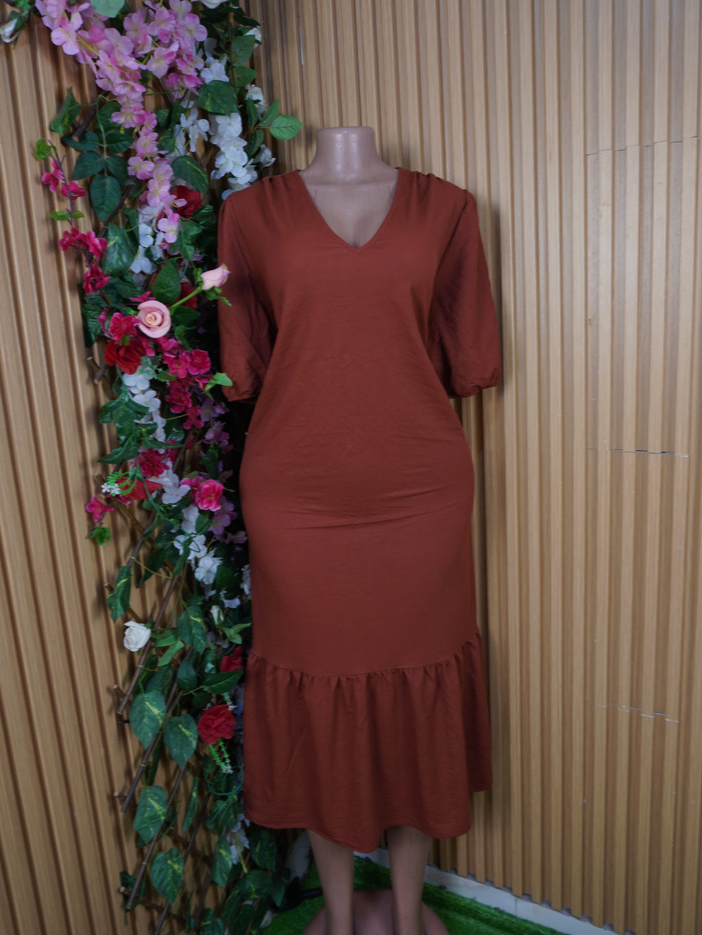 Robe évasée longue manches 3/4 décolletée-XL