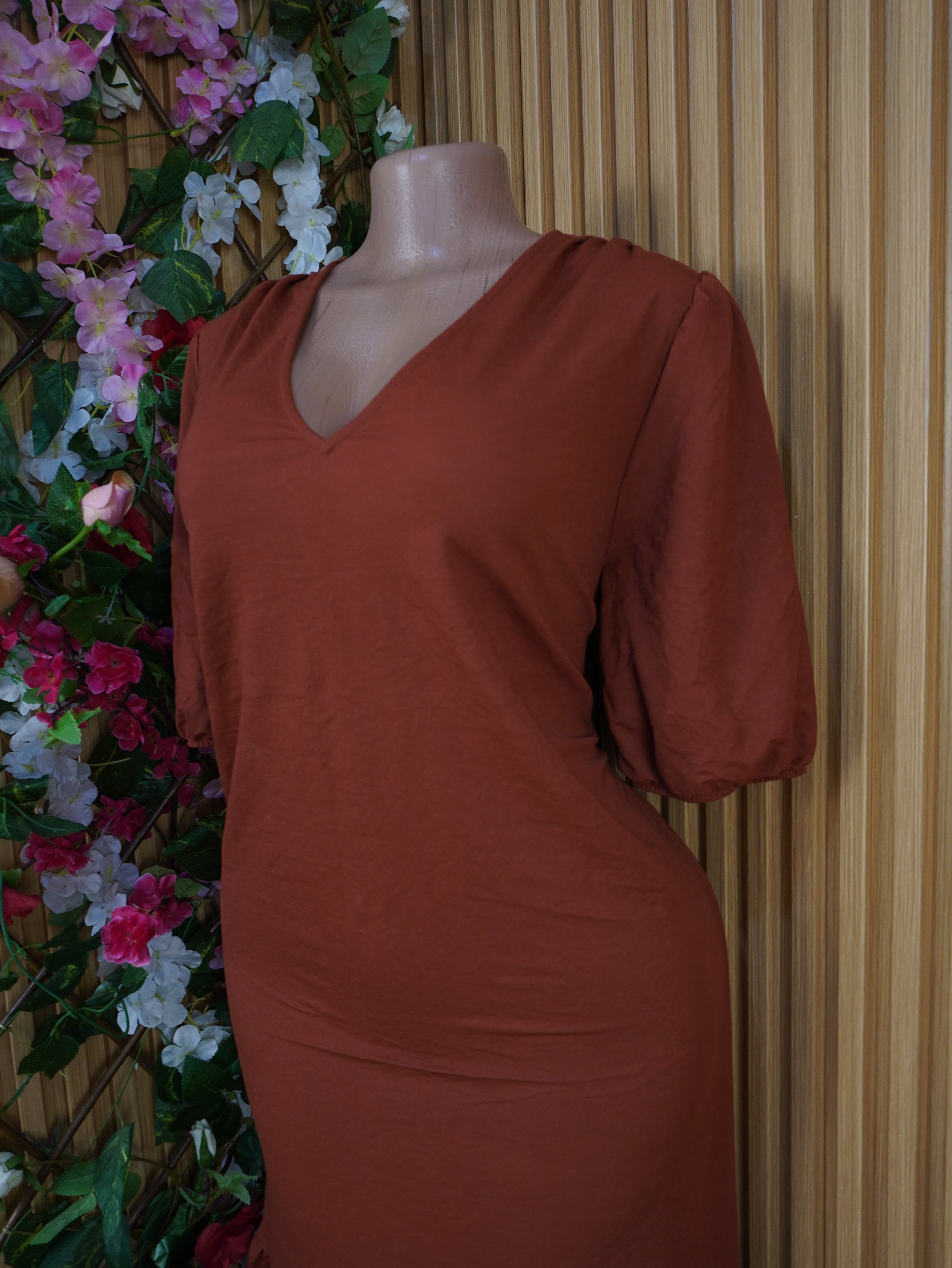 Robe évasée longue manches 3/4 décolletée-XL