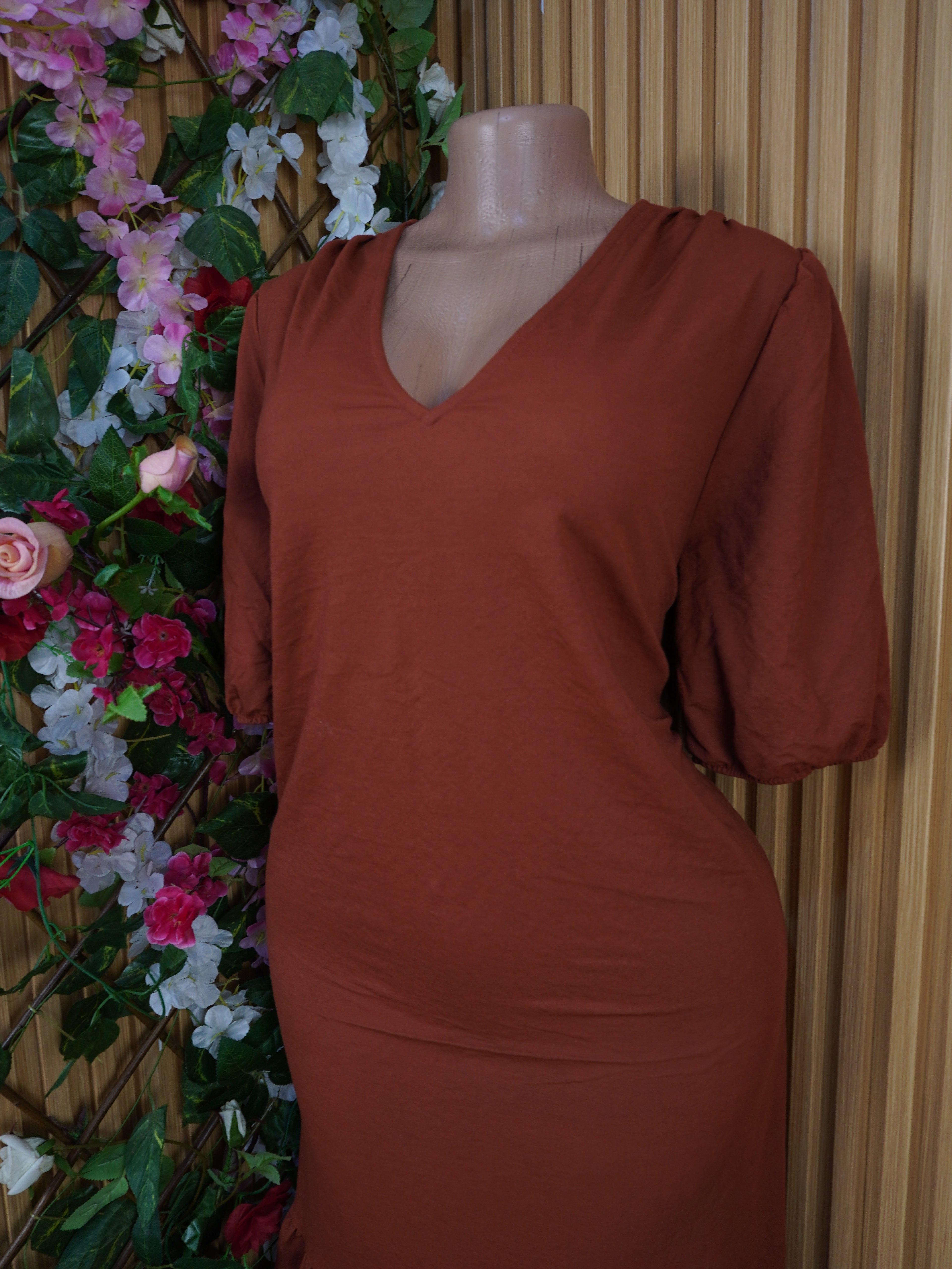 Robe évasée longue manches 3/4 décolletée-XL