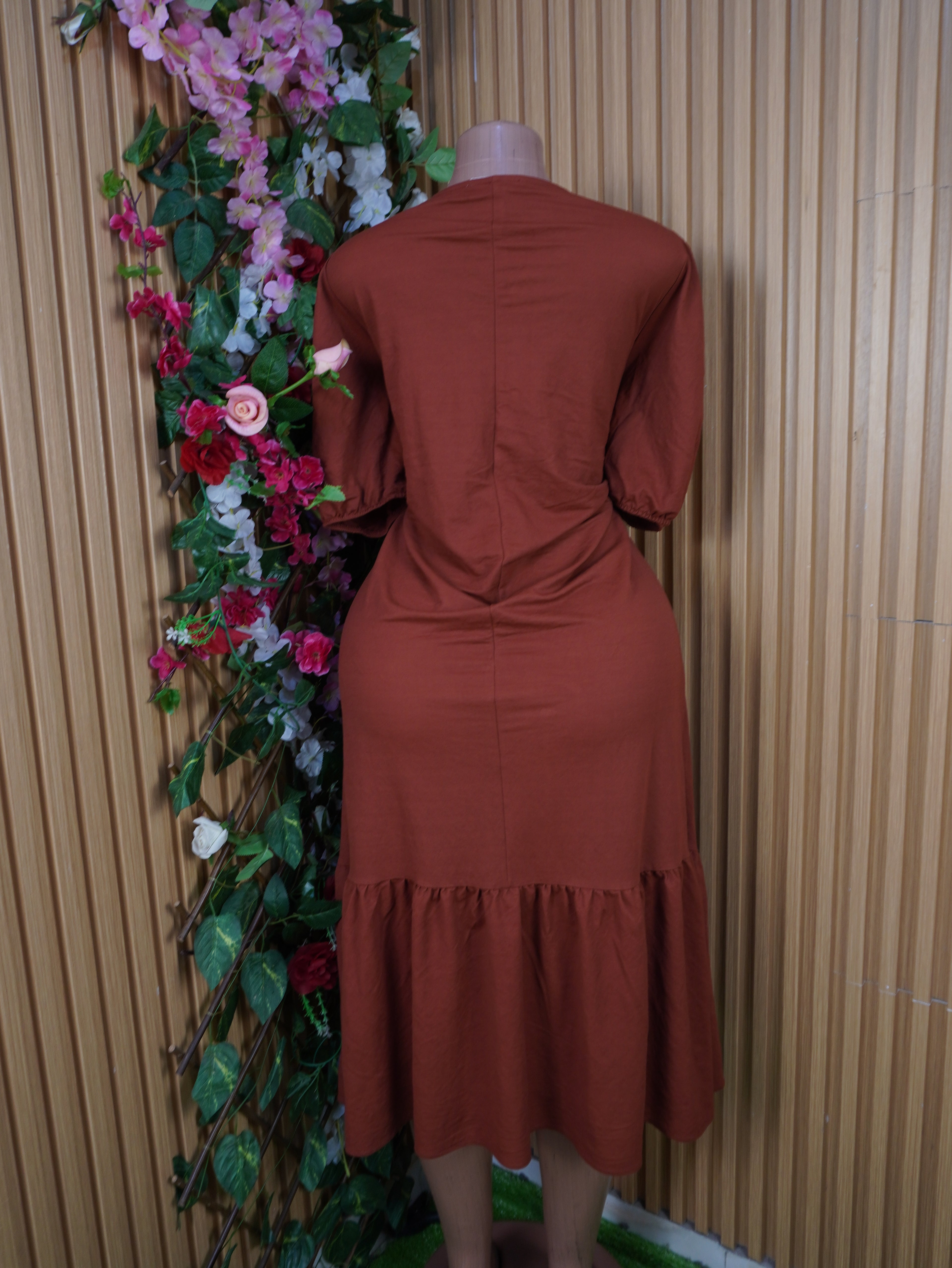 Robe évasée longue manches 3/4 décolletée-XL