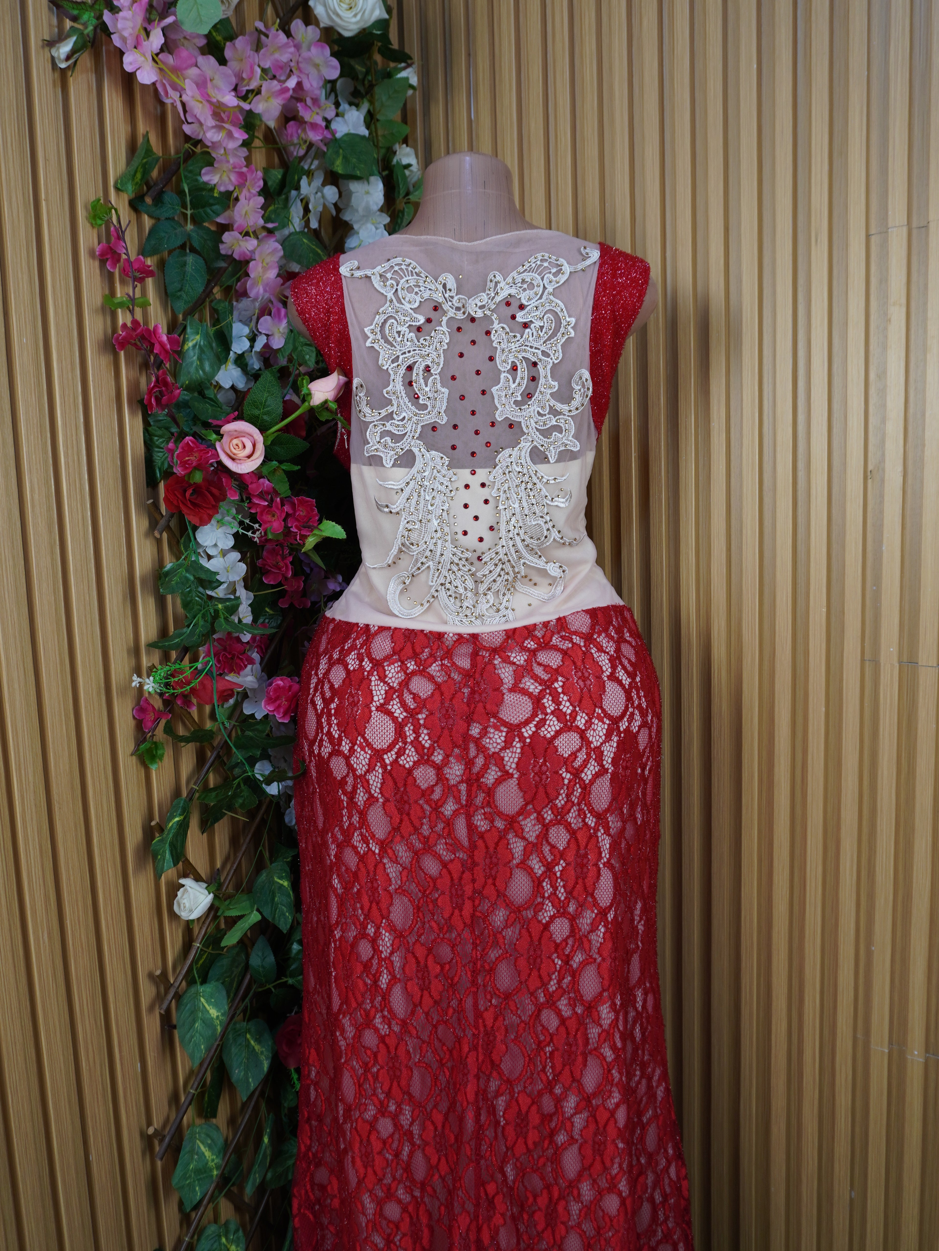 Robe évasée longue sans manches motif betelles-L