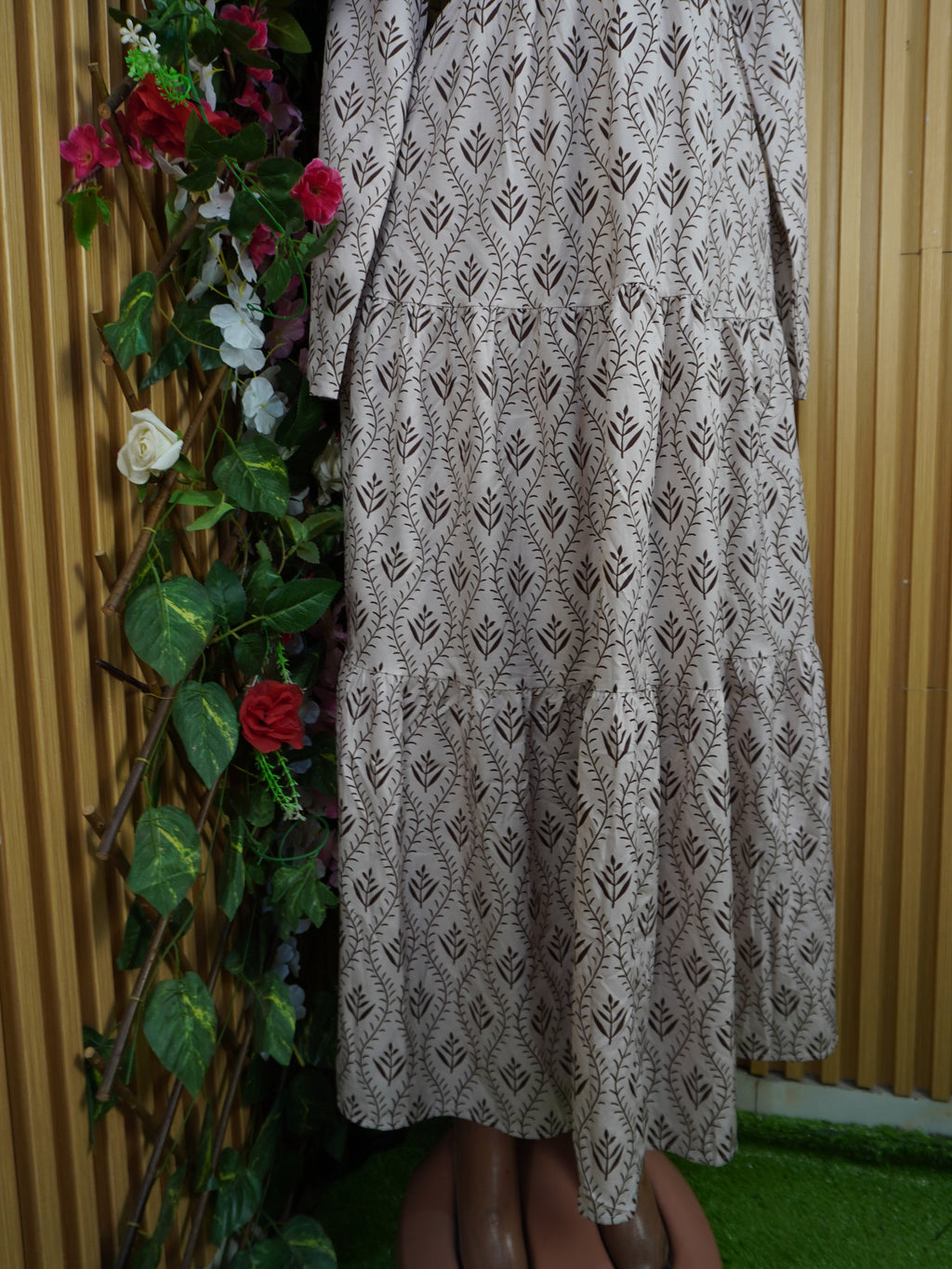 Robe évasée longue manches longues décolletée-S