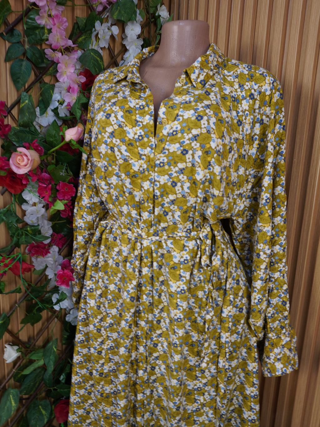 Robe évasée longue manches longues col chemise-XL
