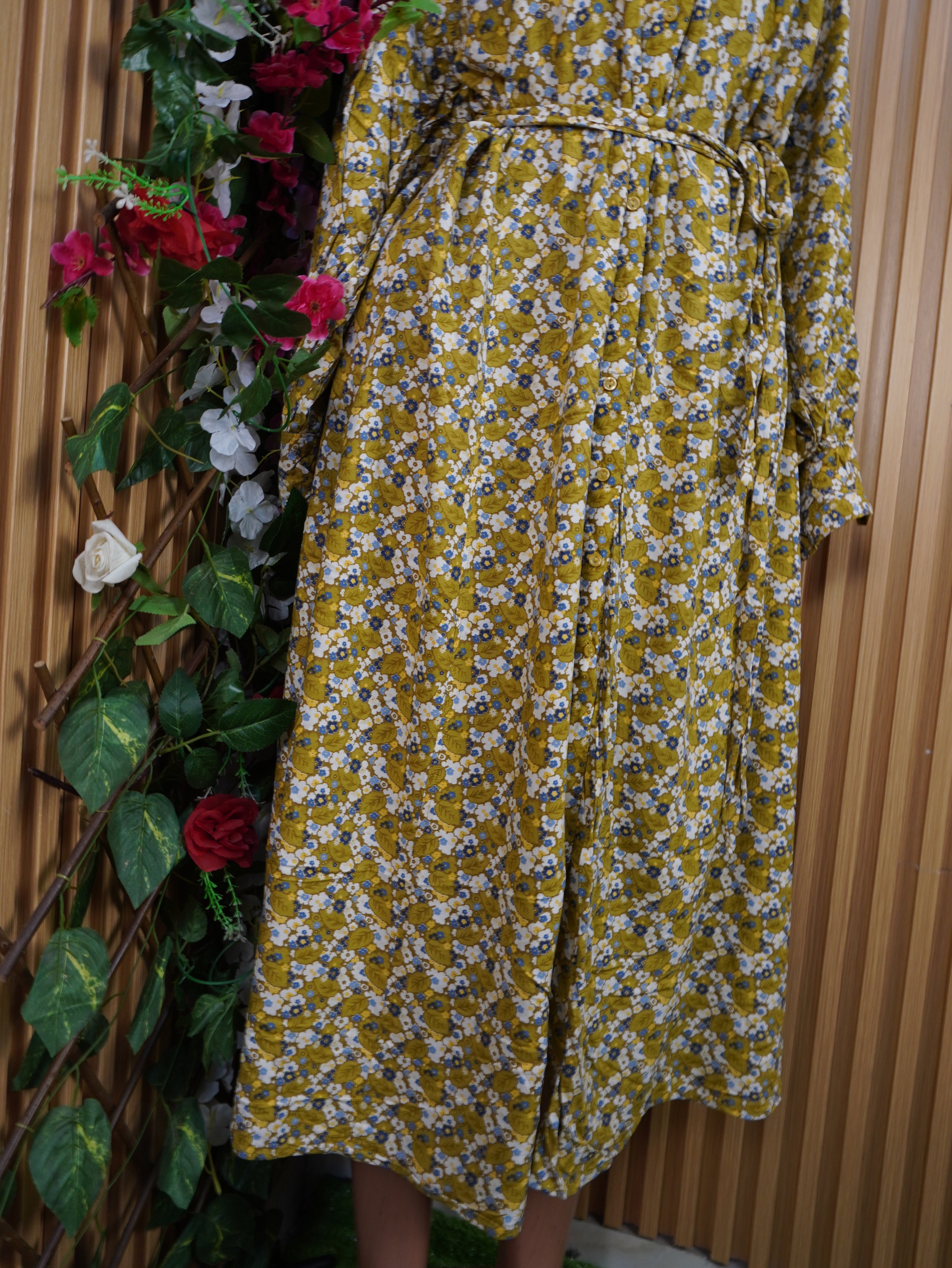 Robe évasée longue manches longues col chemise-XL
