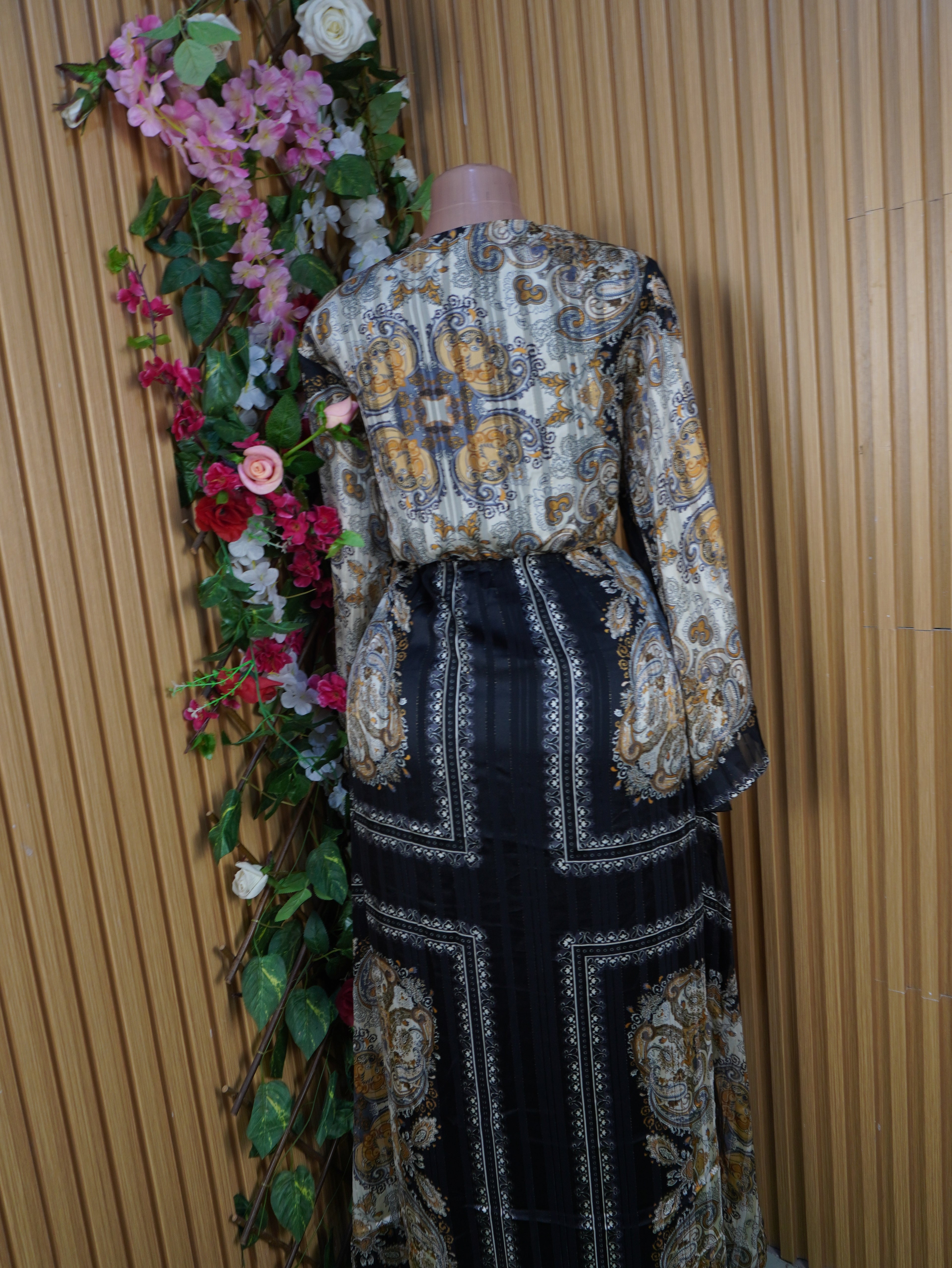 Robe évasée longgue manches longues décolletée-XXL