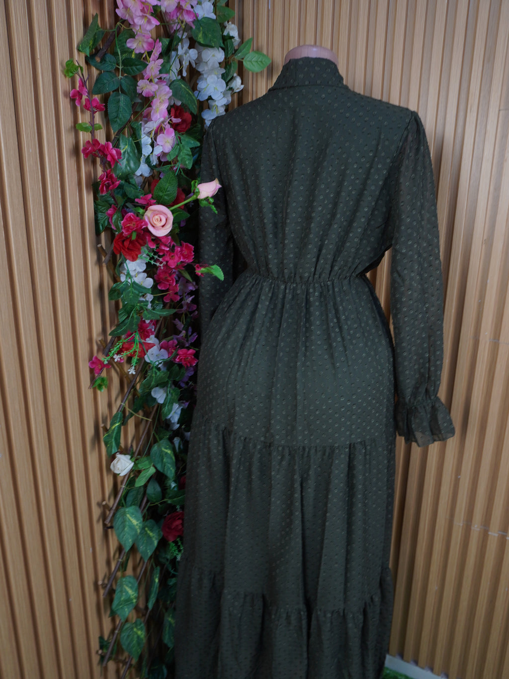 Robe évasée longue manches longues ceintrée-M