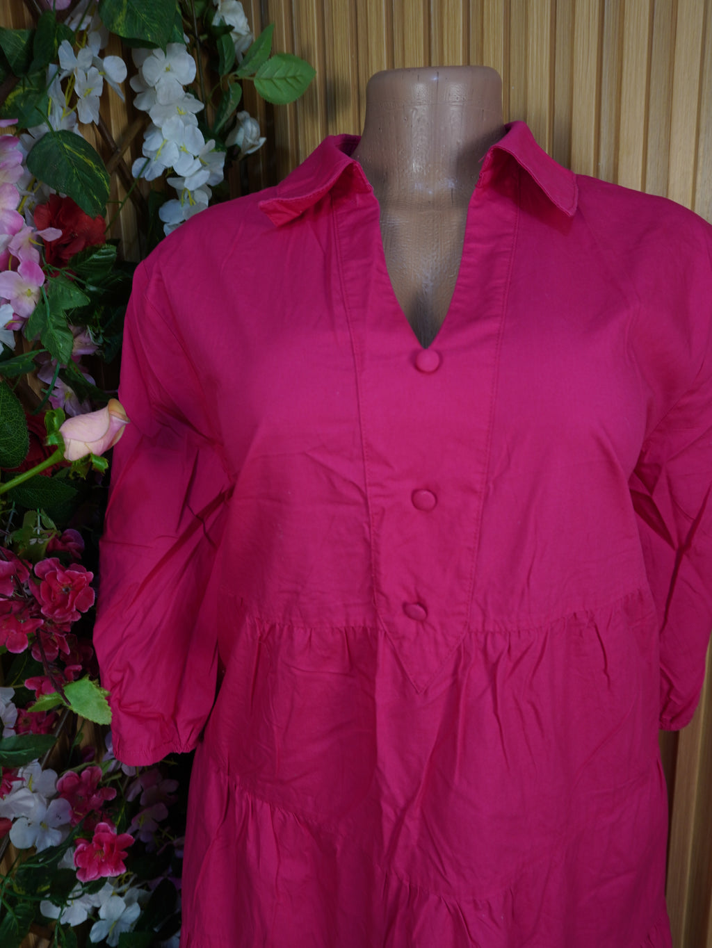 Robe évasée longue manches 3/4 col chemise-XXL