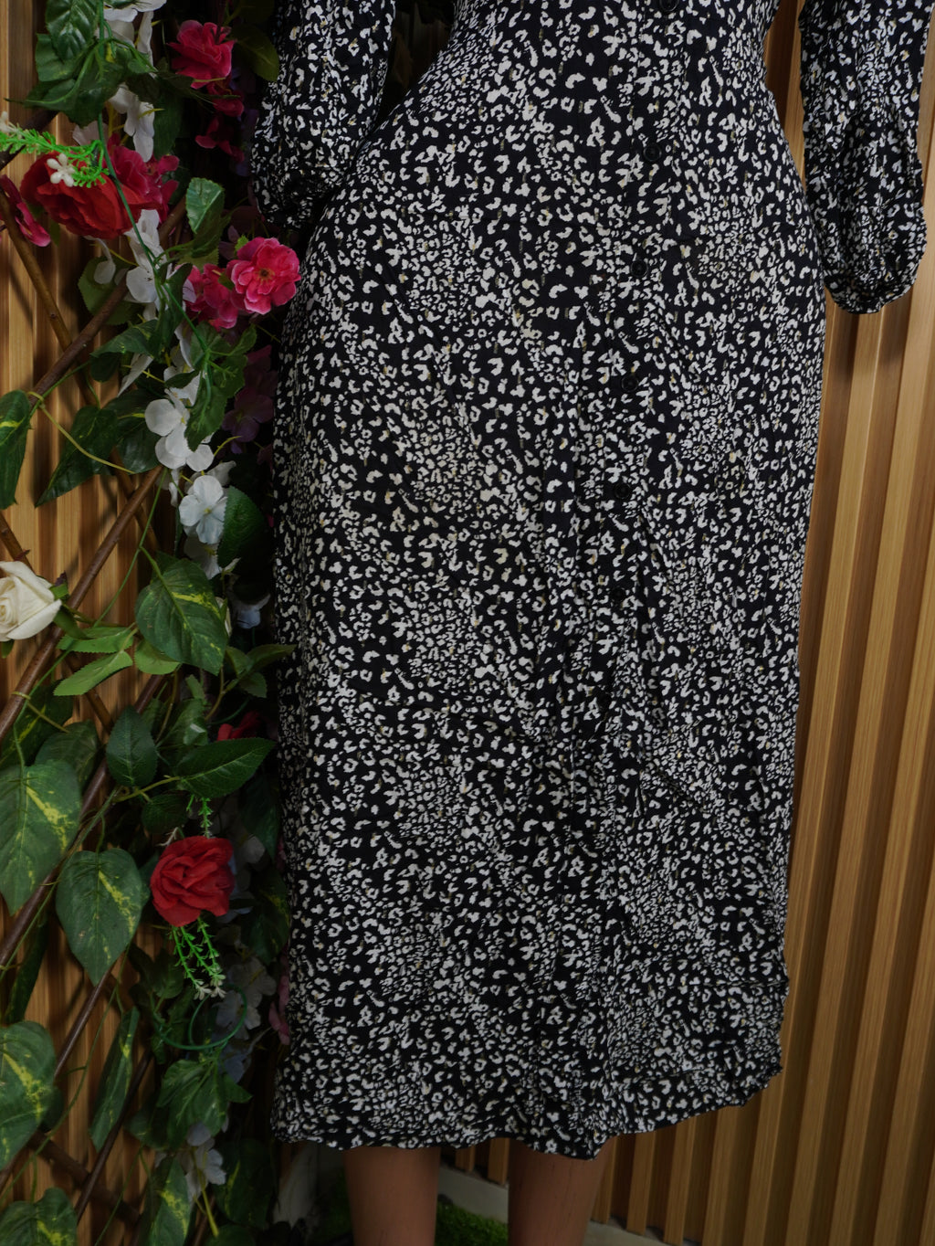 Robe évasée longue manches 3/4 col chemise-S