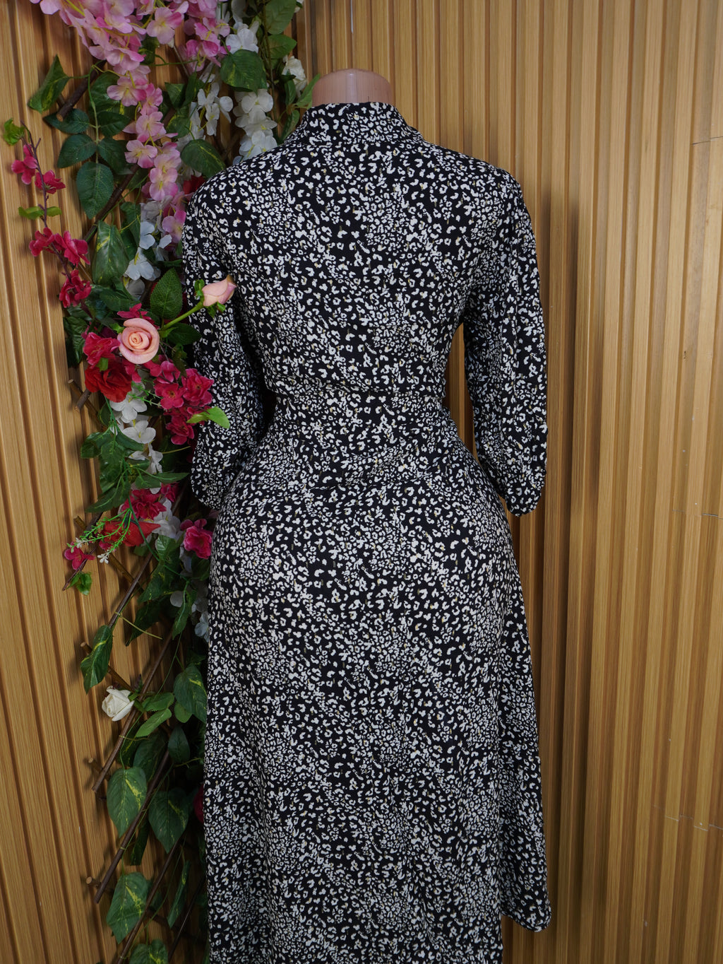 Robe évasée longue manches 3/4 col chemise-S