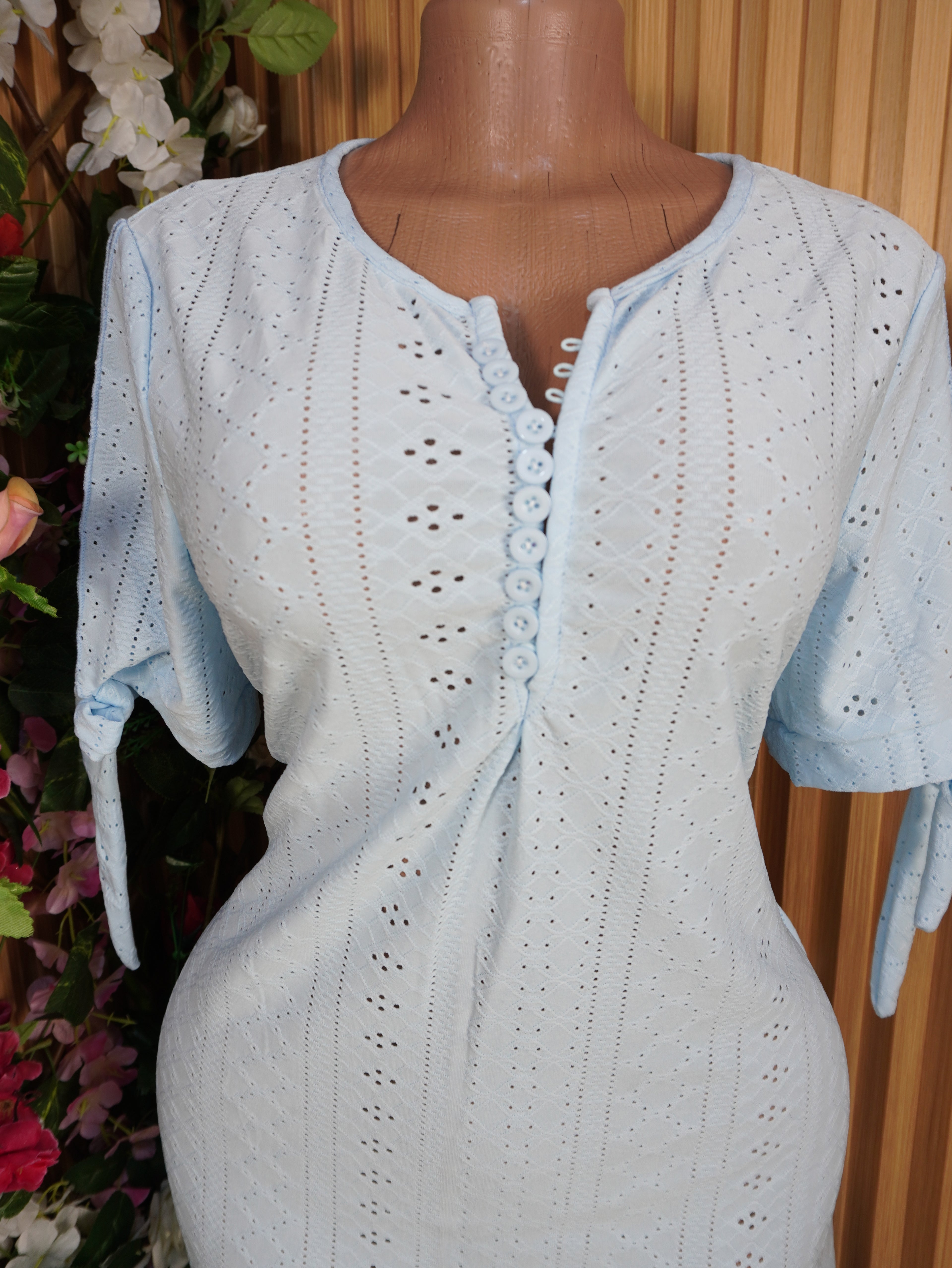Robe évasée stylée manches courtes-L