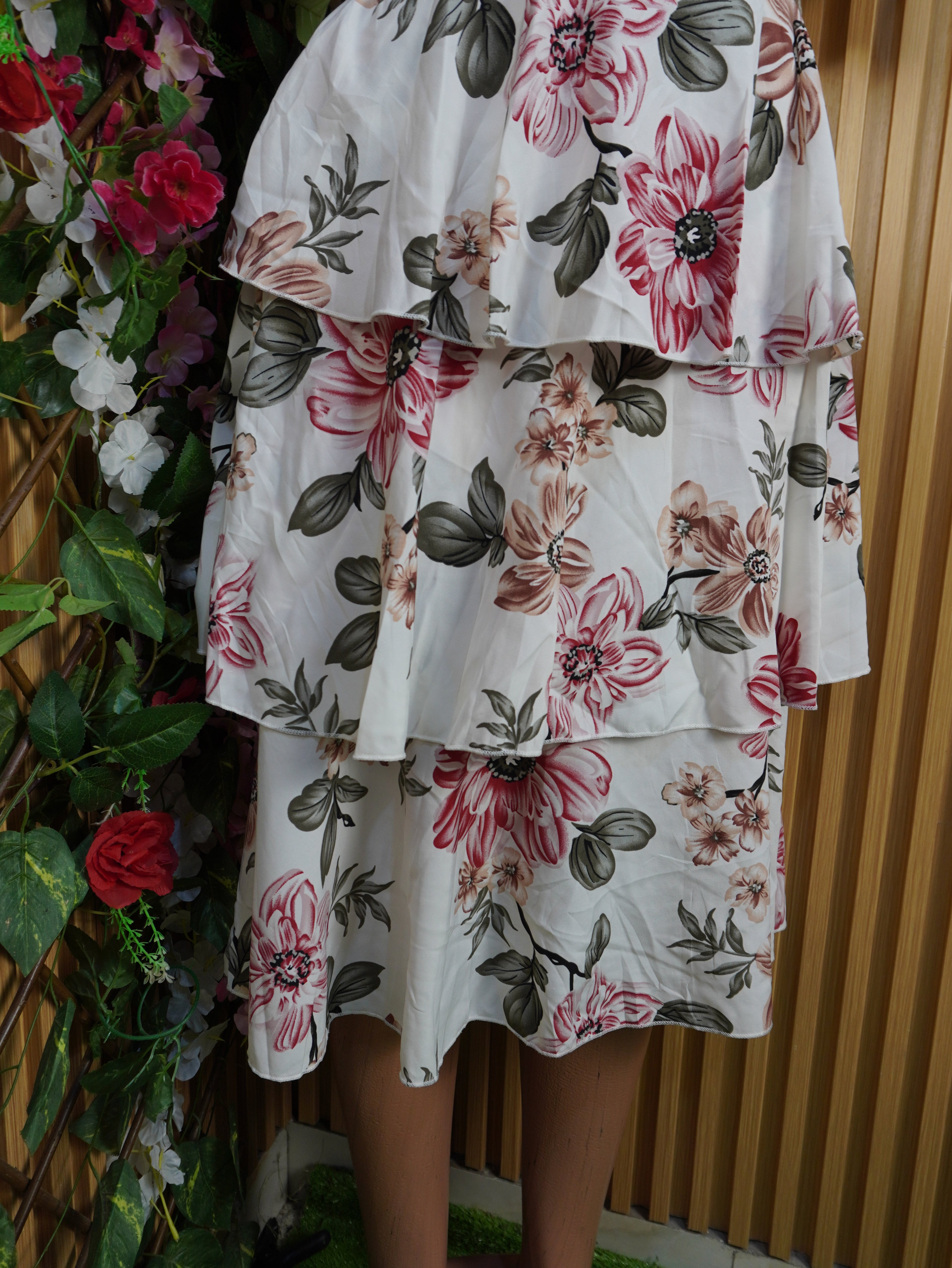 Robe évasée manches longue imprimée fleurie-L