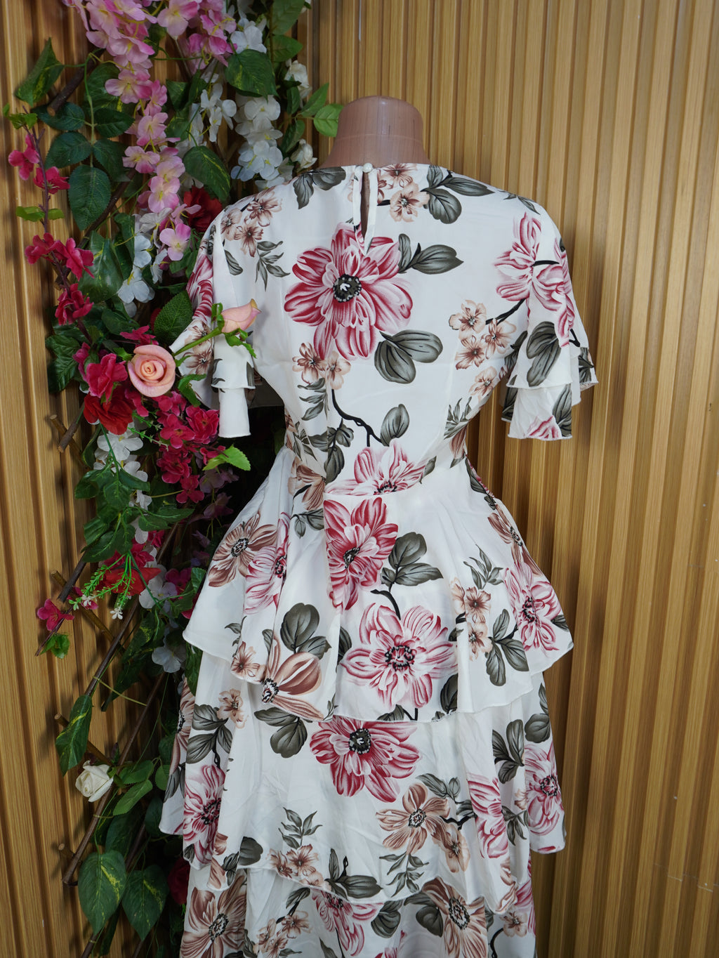 Robe évasée manches longue imprimée fleurie-L