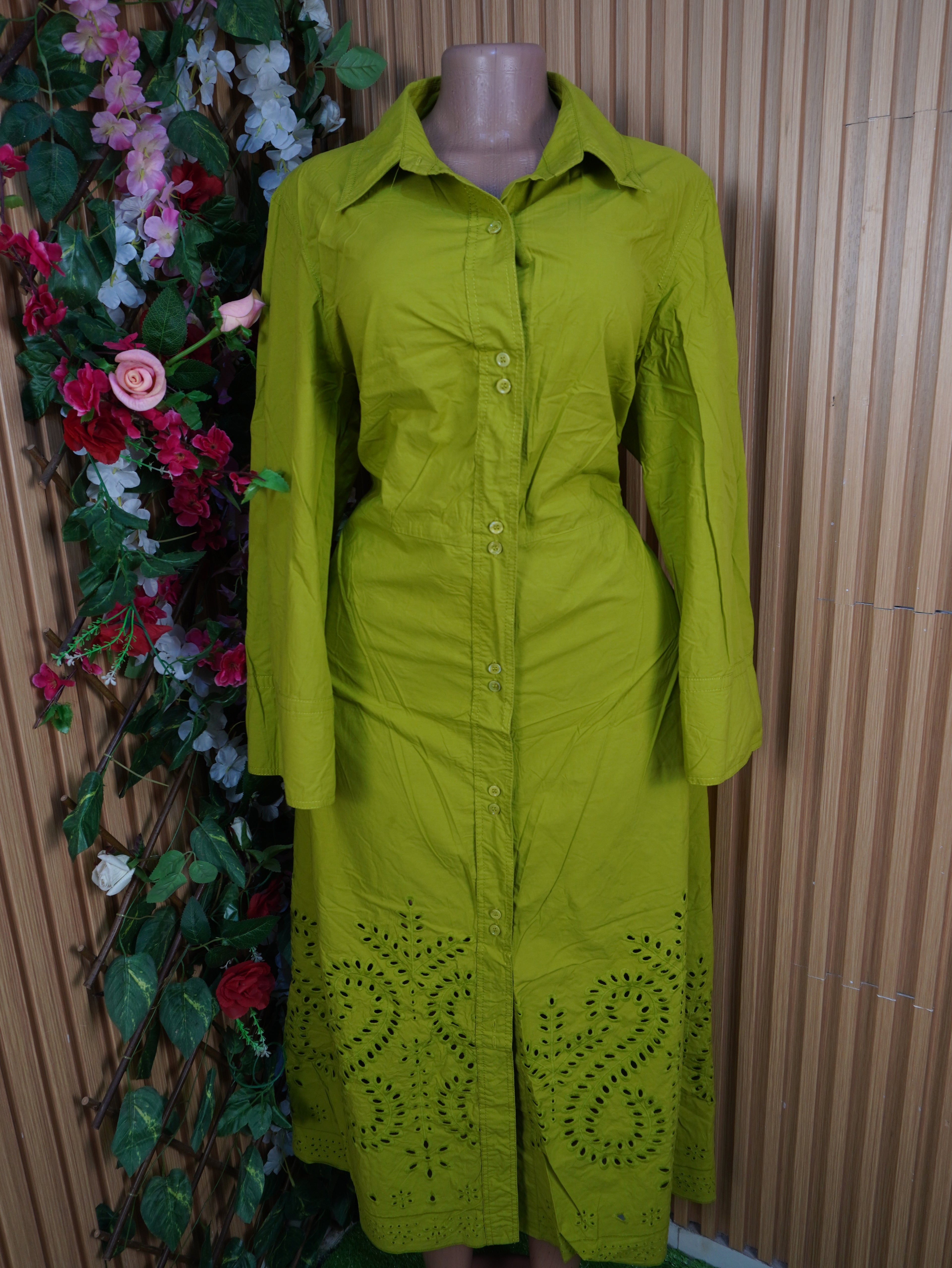 Robe évasée longue manches longues col chemise-XXL