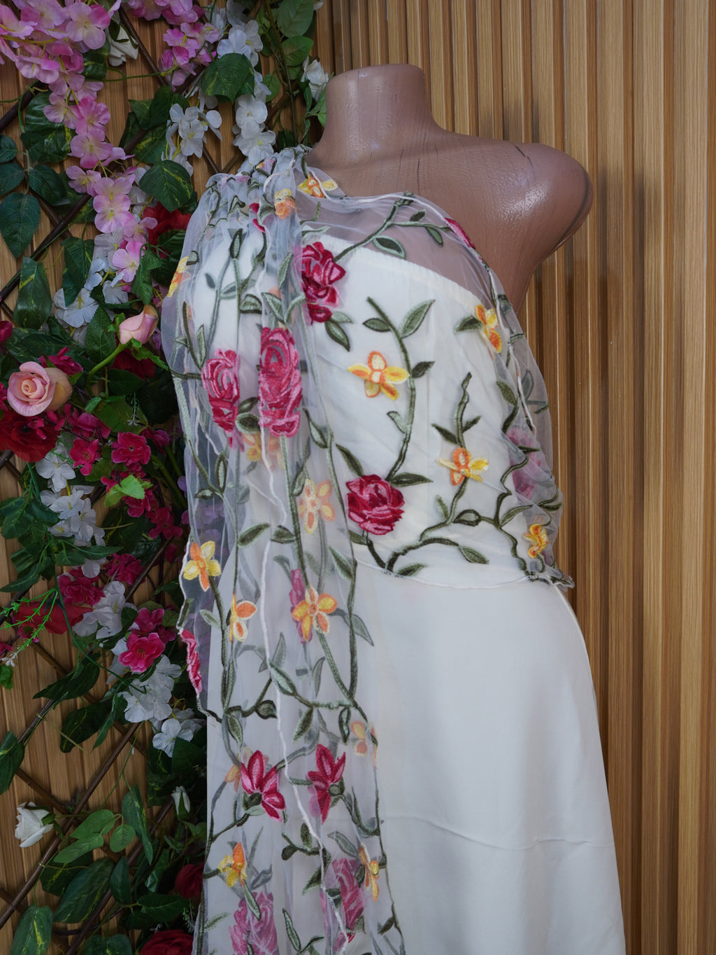 Robe évasé longue sans manches à une épaules-M