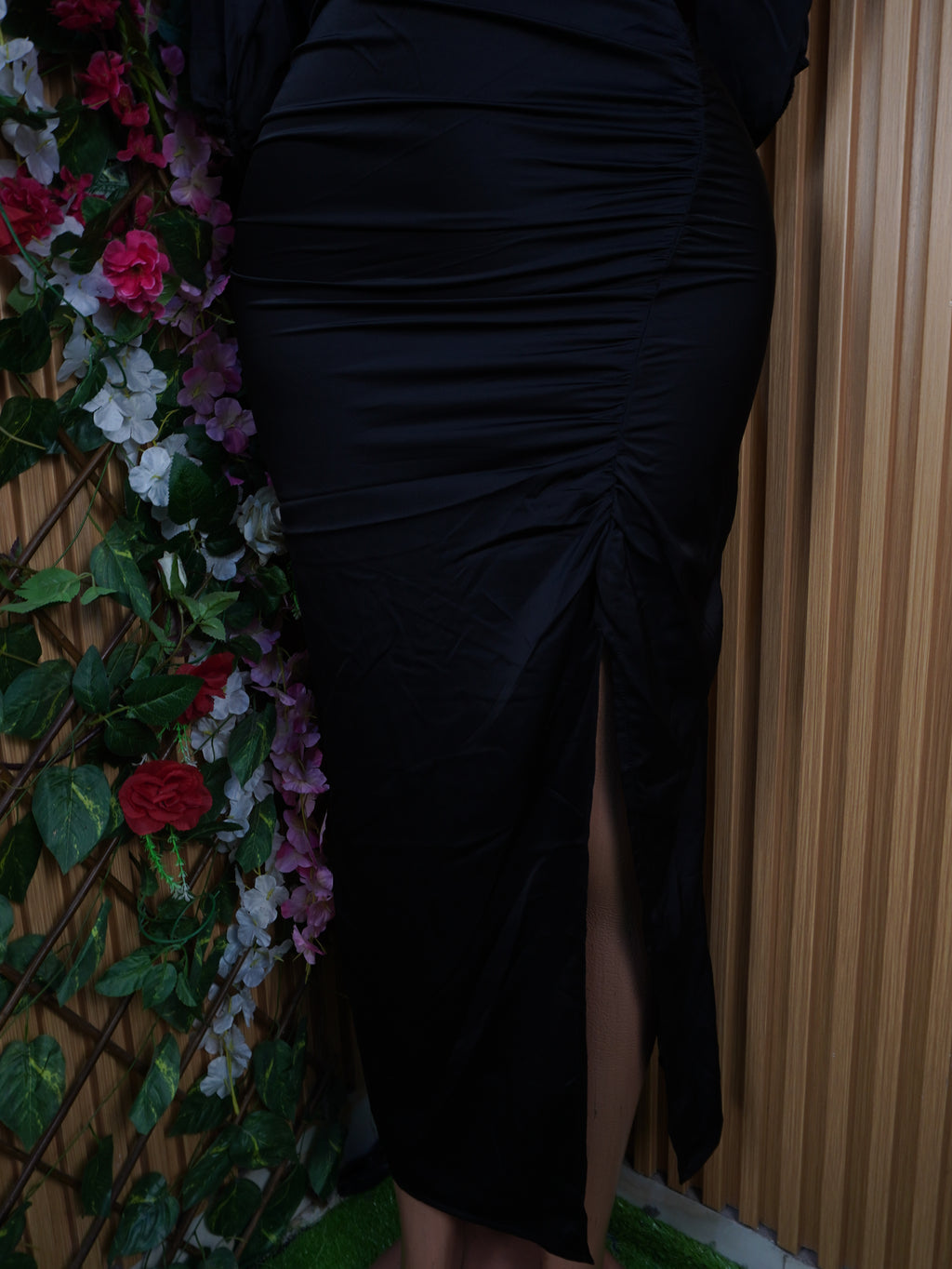 Robe évasée longue manches courtes décolletée-S