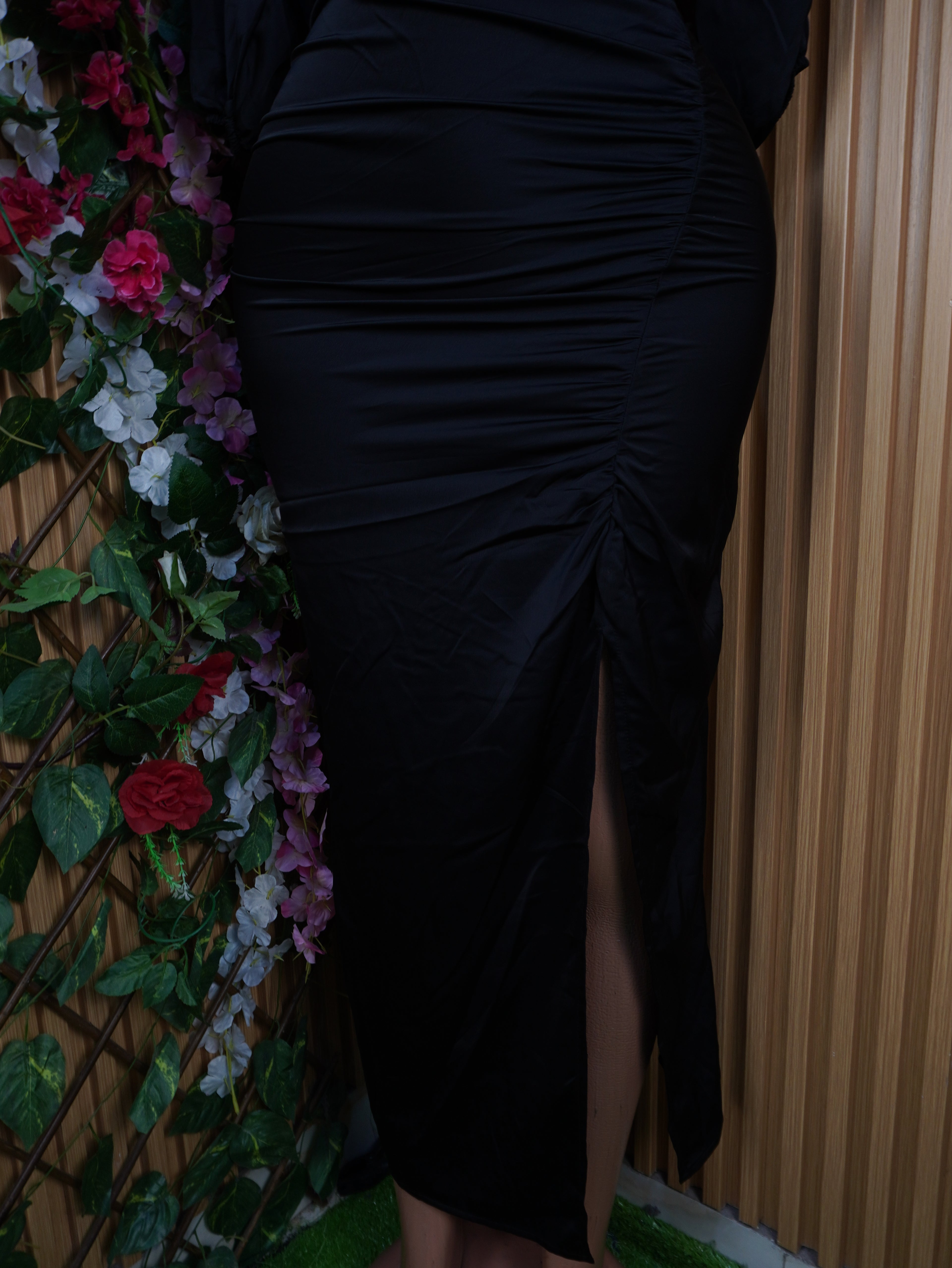 Robe évasée longue manches courtes décolletée-S