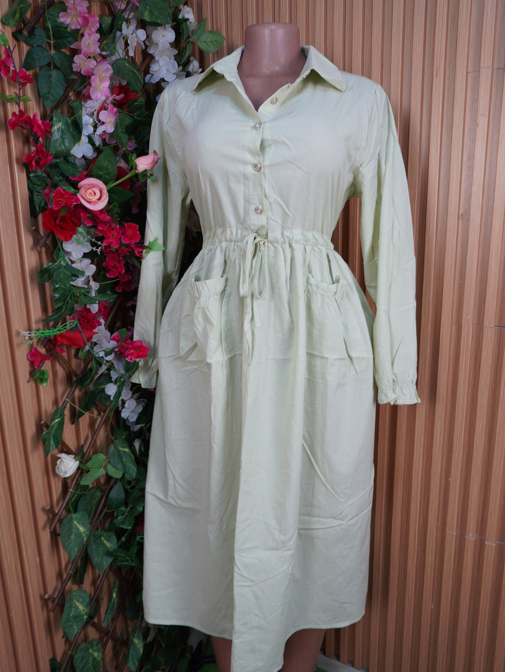 Robe évasée longue manches longues col chemise-2XL