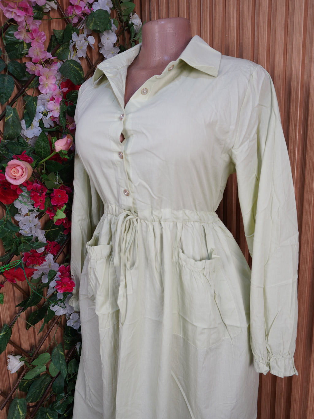 Robe évasée longue manches longues col chemise-2XL