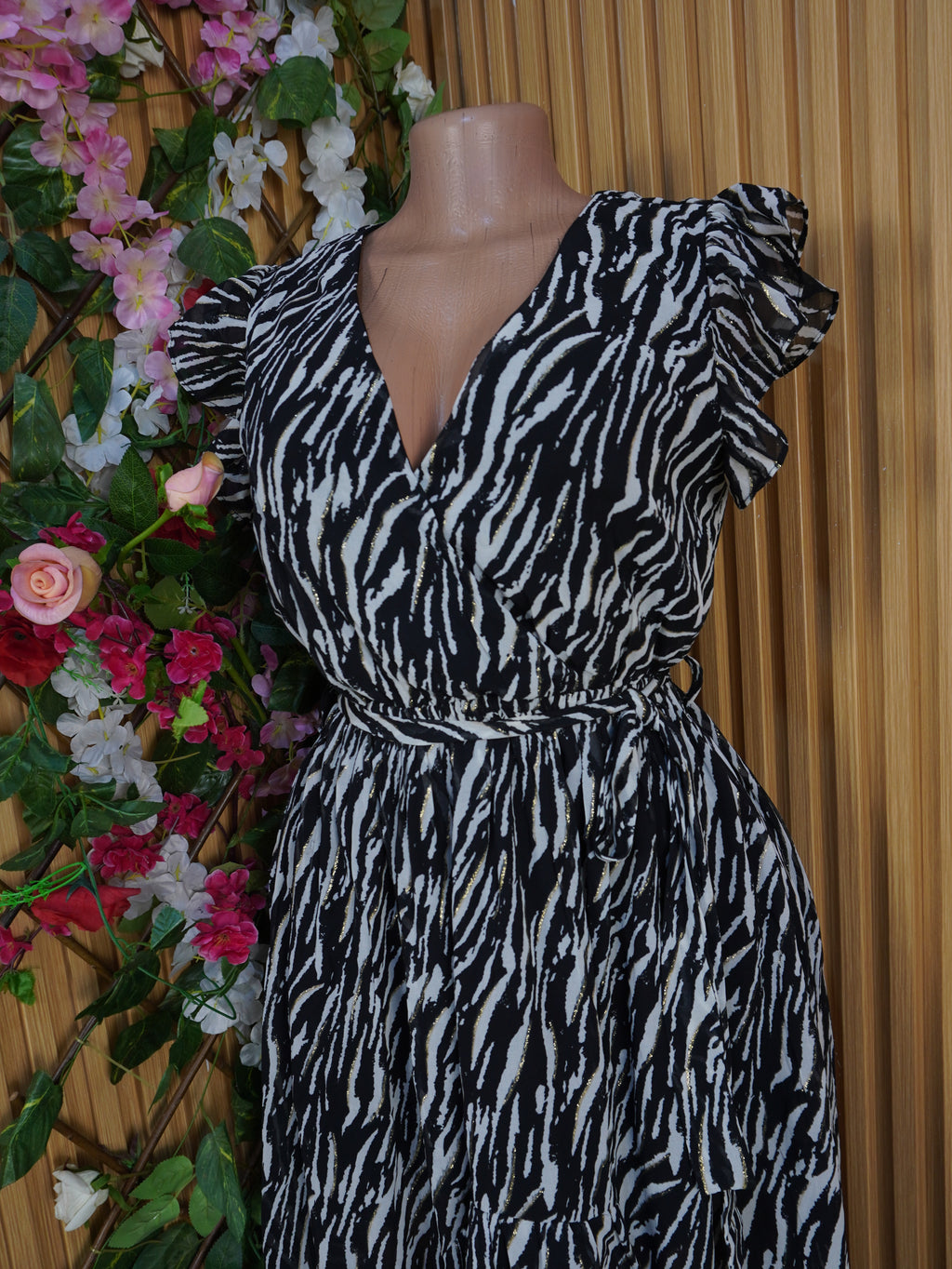 Robe évasée manches courtes décolletée-S/M