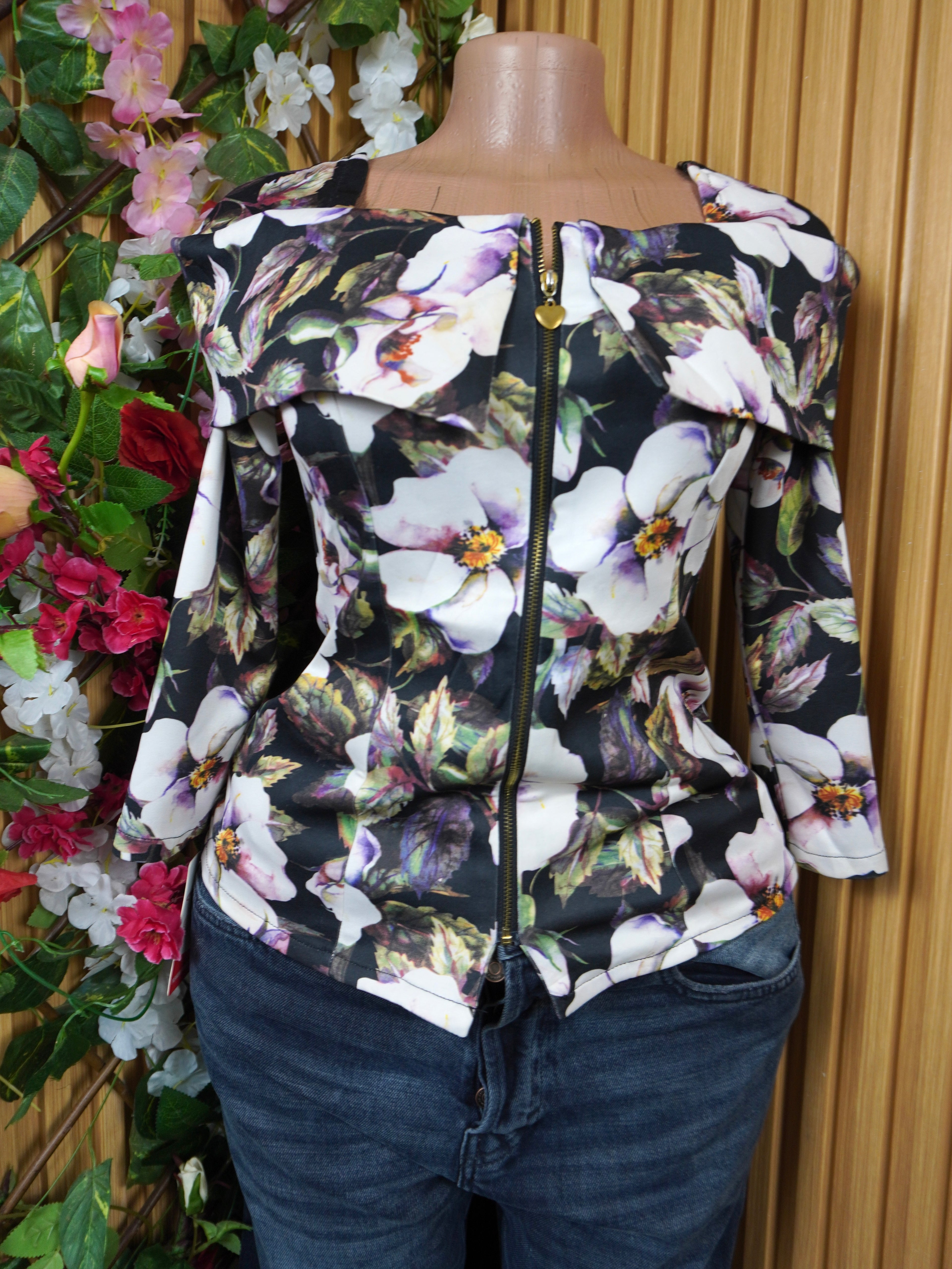 Veste blazer pour femme imprimée fleurie décolletée-S