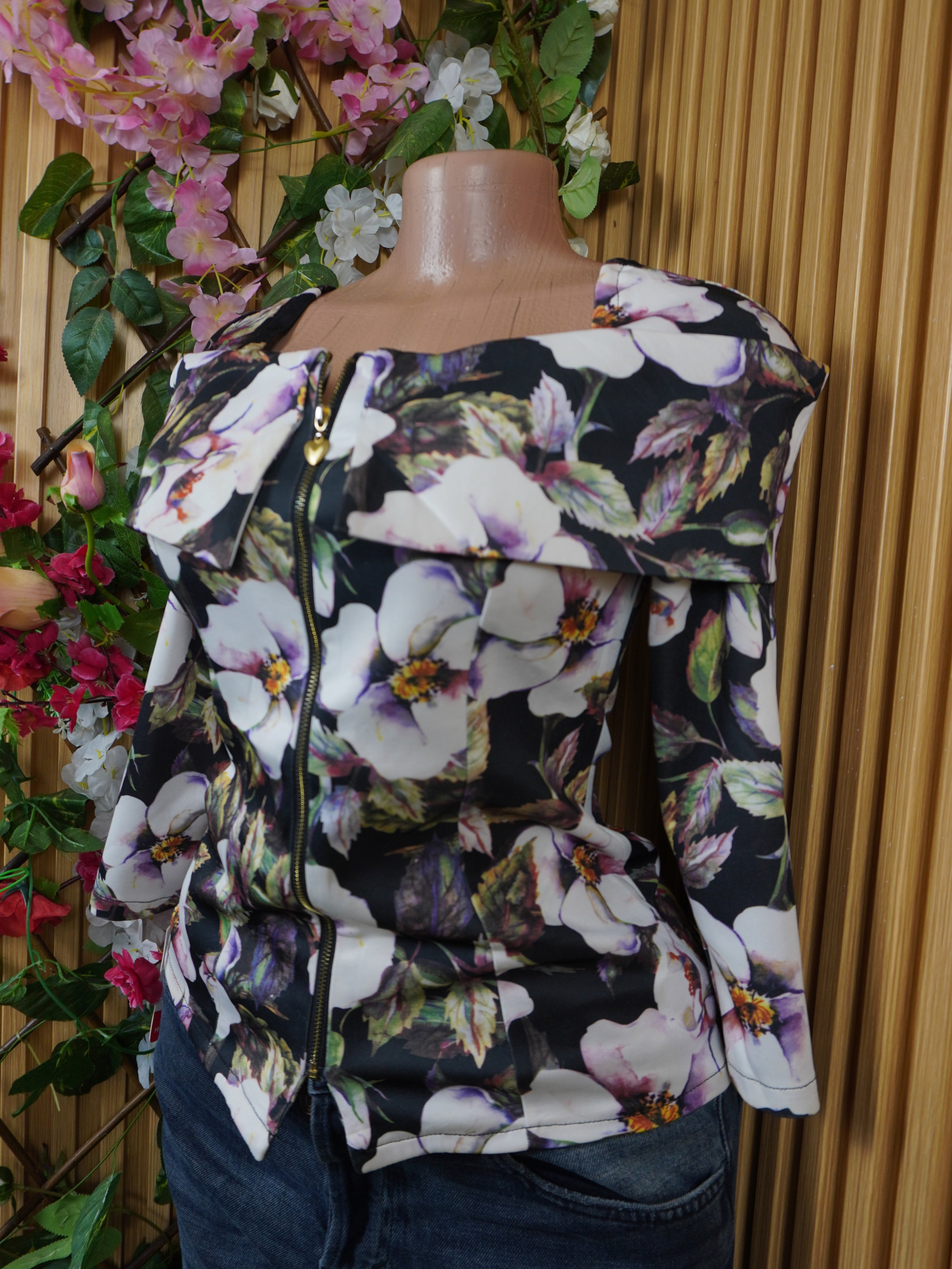 Veste blazer pour femme imprimée fleurie décolletée-S